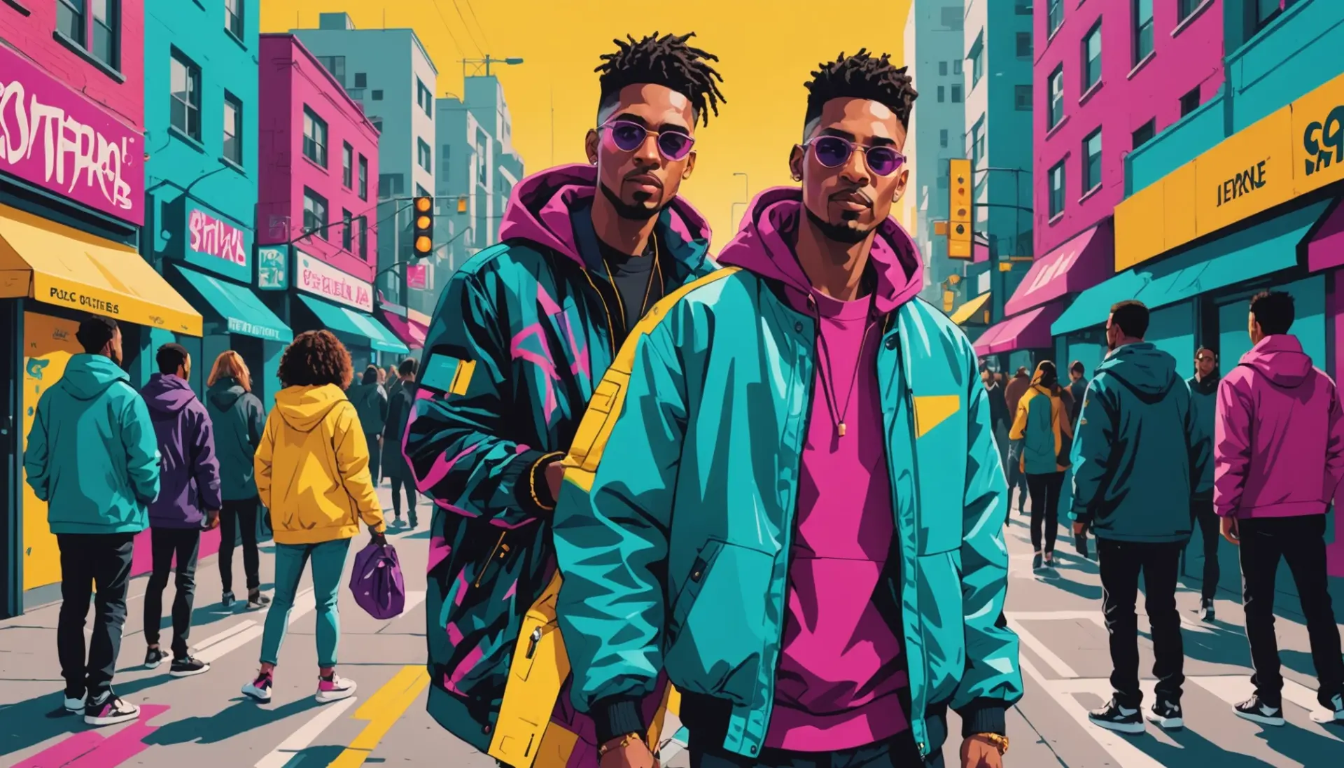 Editorial illustration of people embodying the spork slang meaning, playful hybrid styles