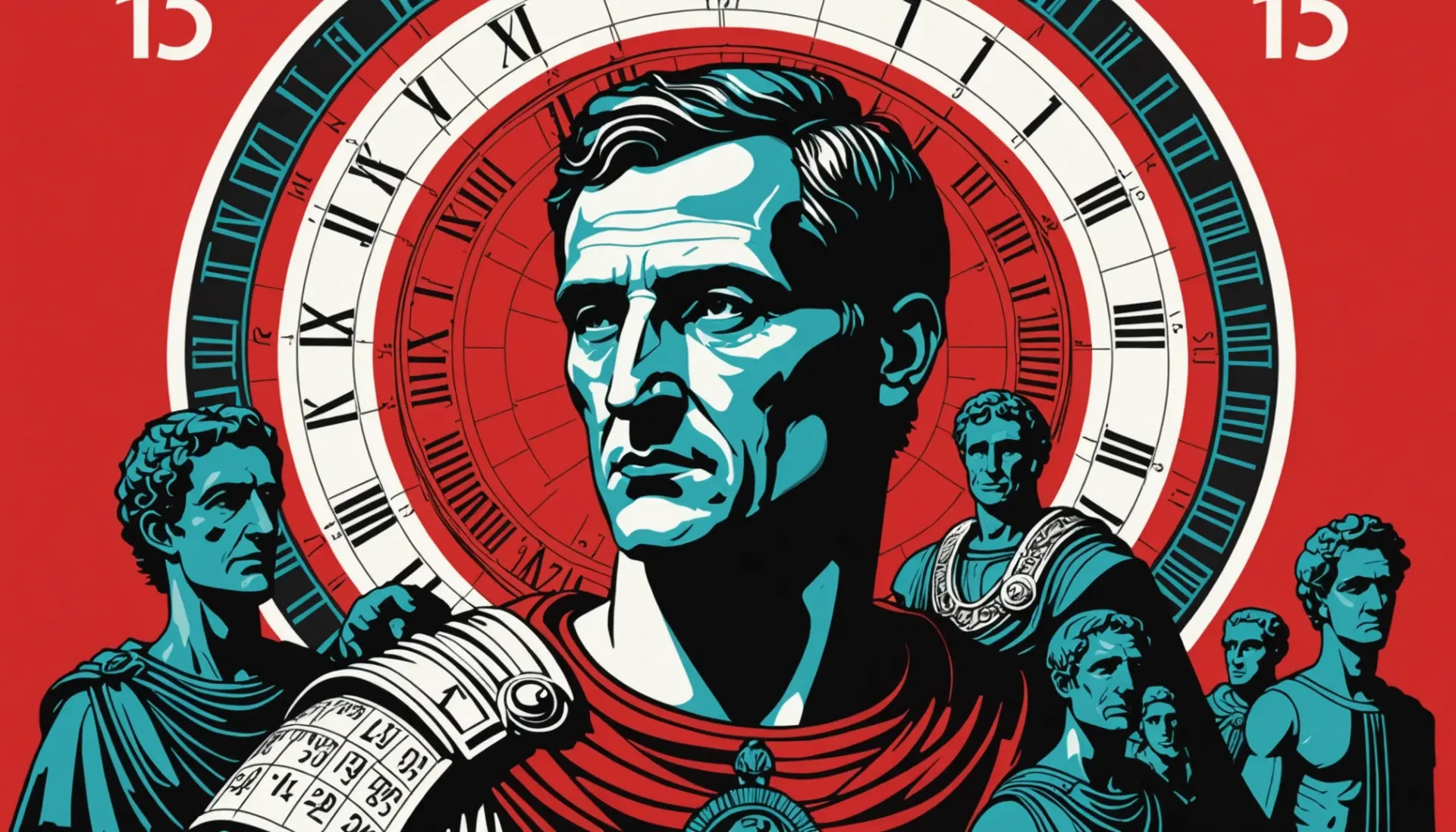 Editorial illustration showing a calendar page marked March 15 with the text concept what does the ides of march mean implied