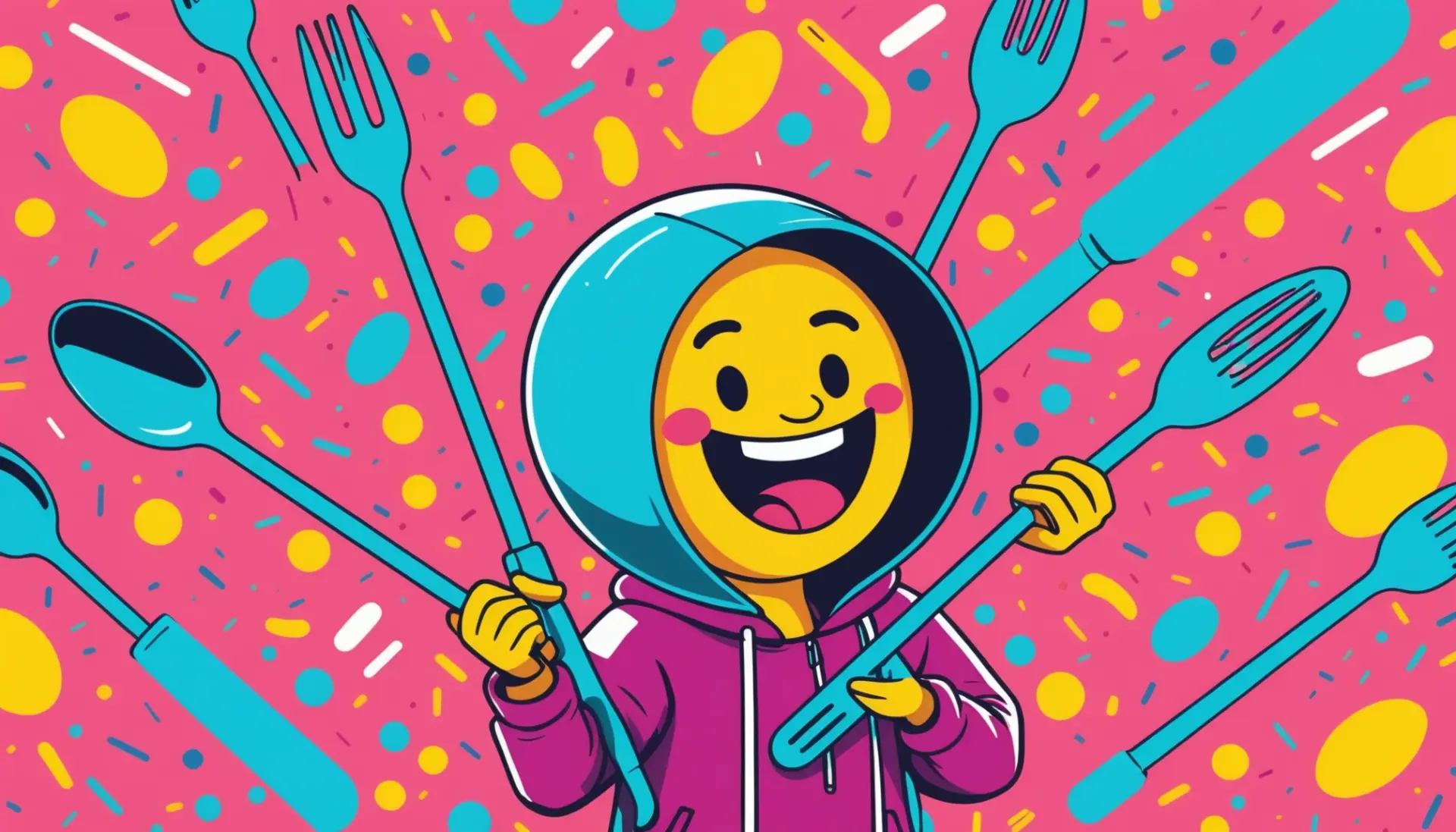 Editorial illustration showing a playful spork character with caption mood, representing what does spork mean
