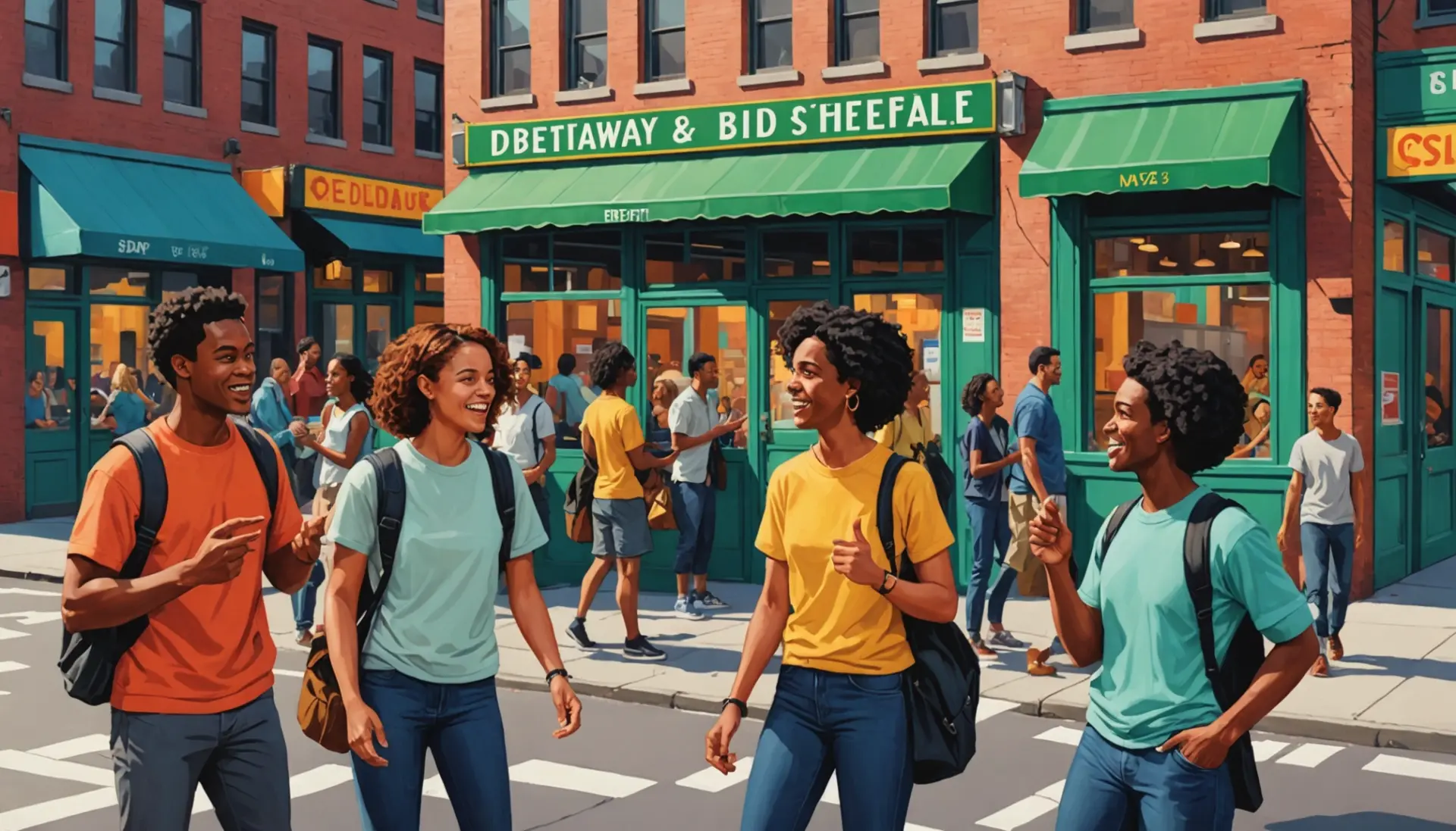 Editorial illustration showing NYC characters using the phrase mook nyc slang meaning in a street scene