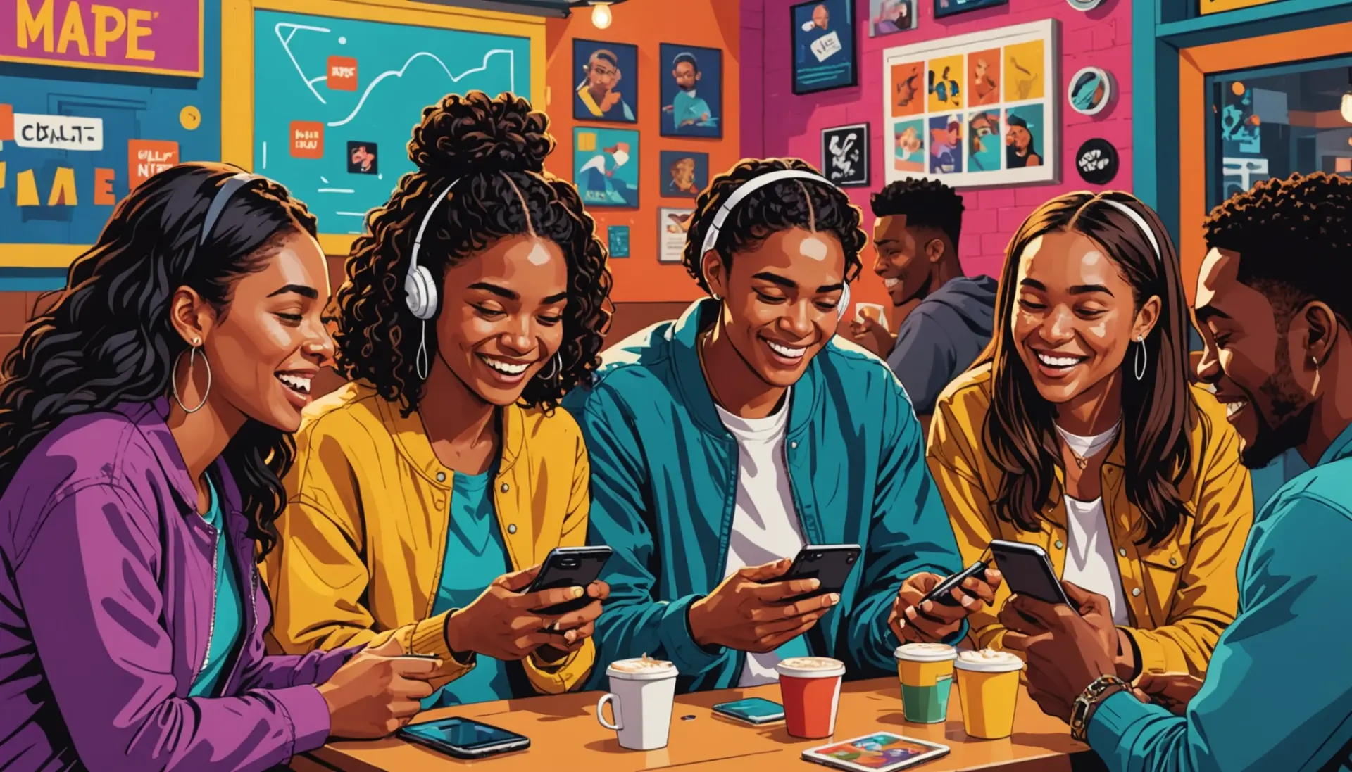 Illustration showing young people texting about doze slang, with the phrase doze slang implied