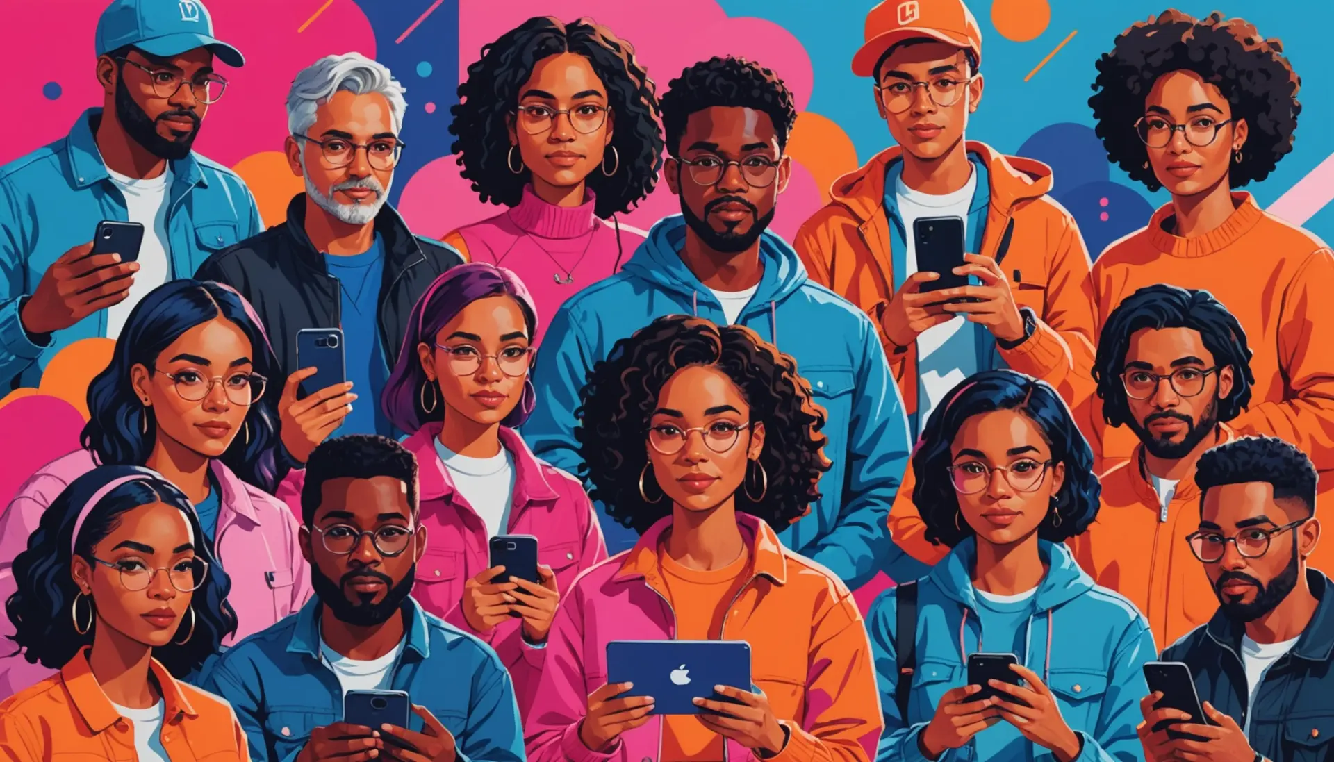 Editorial illustration depicting 'blog meaning slang' as curated online personas