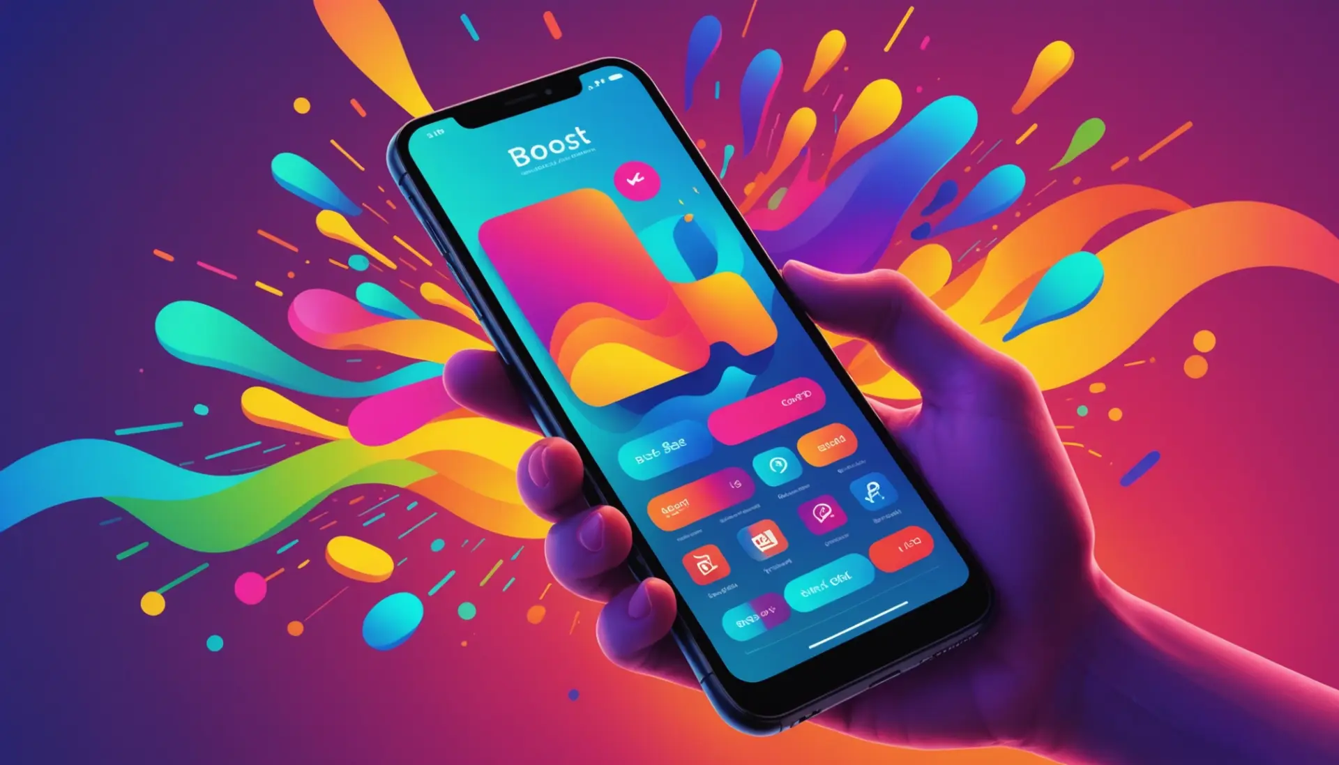 Editorial illustration showing a phone screen with the words what does boost mean on tiktok visually suggested in icons