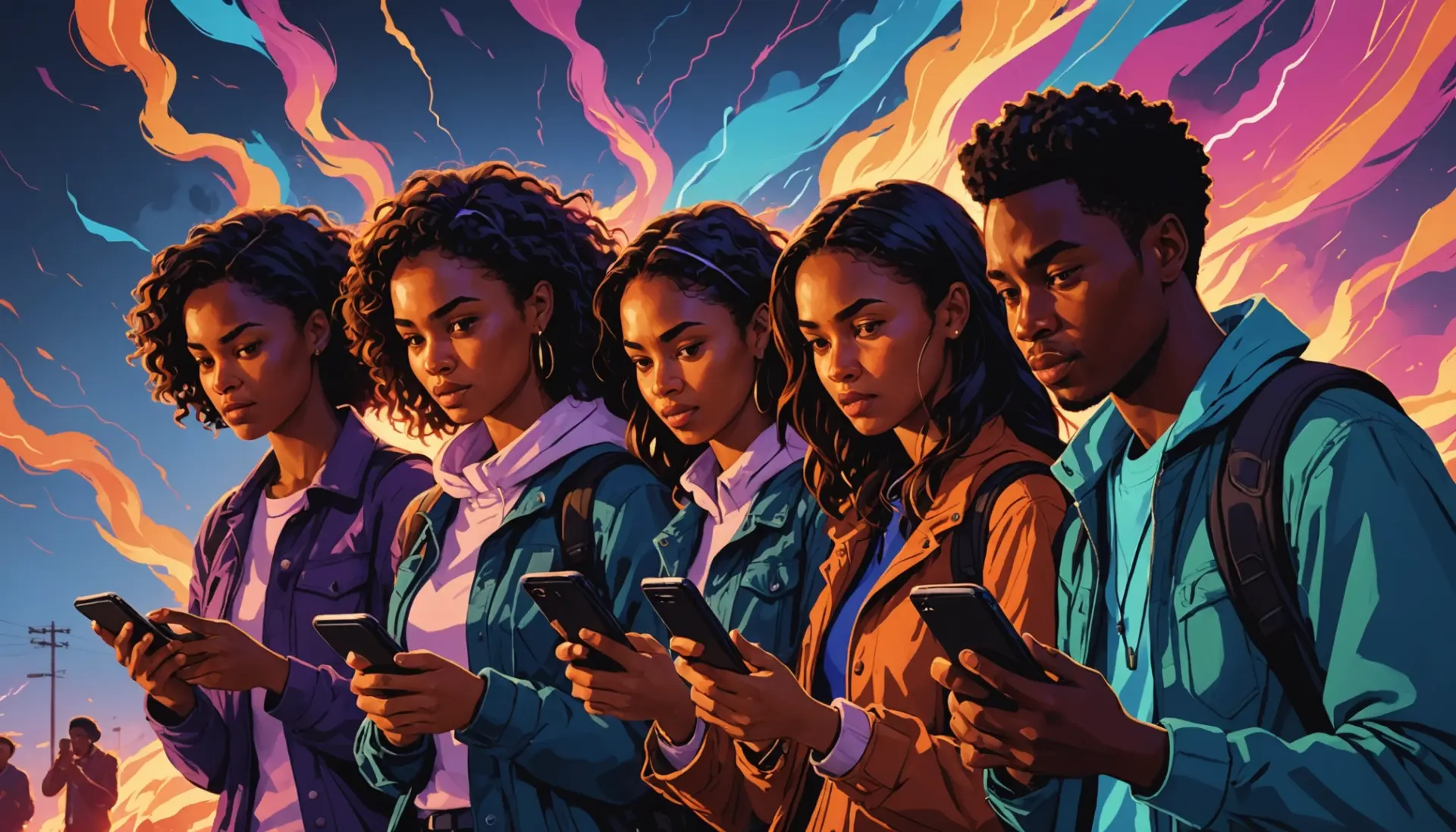 Editorial illustration of people receiving a phone alert asking what does tornado warning mean