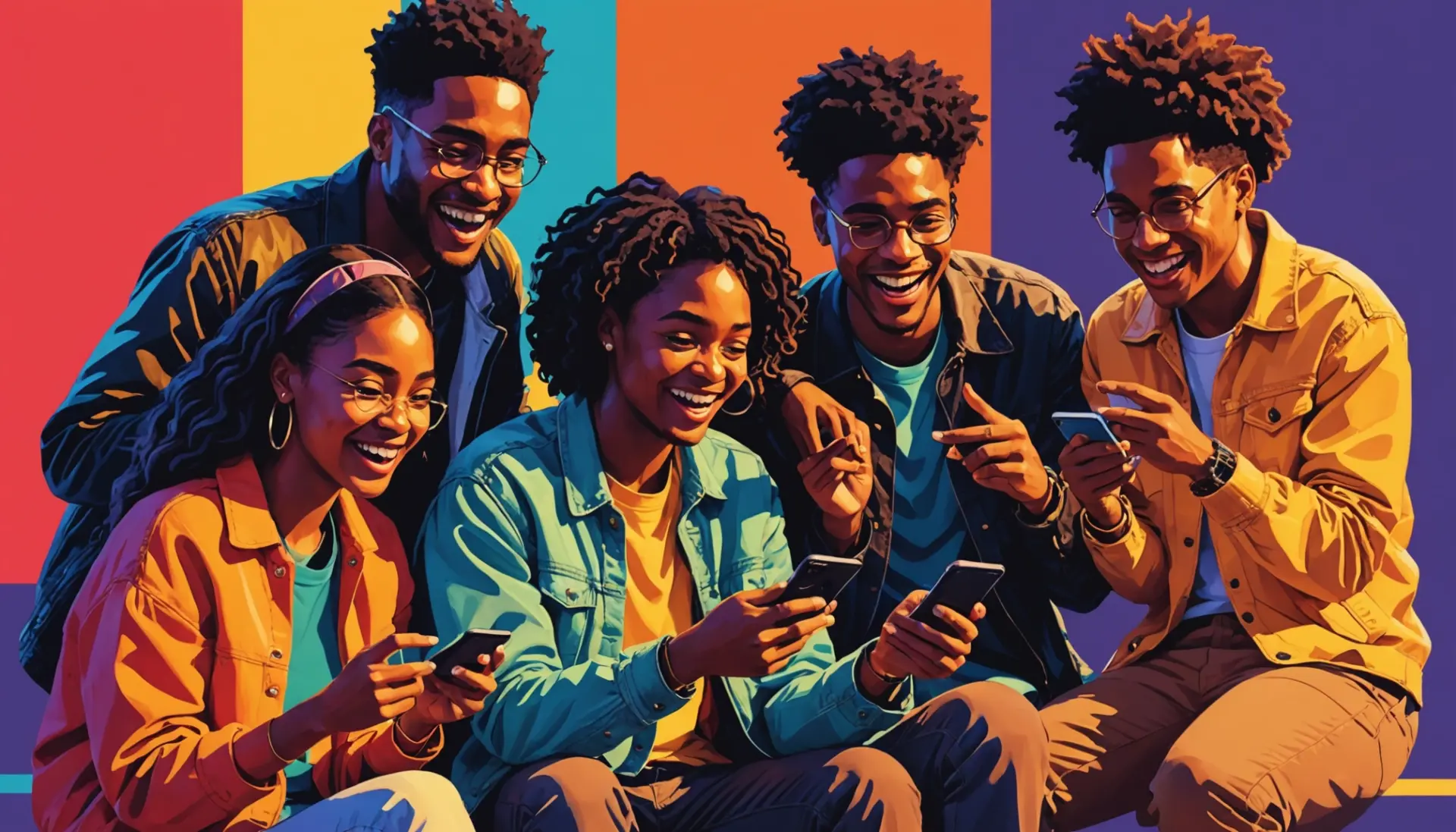 Editorial illustration showing people tagging a viral clip with emmy slang meaning