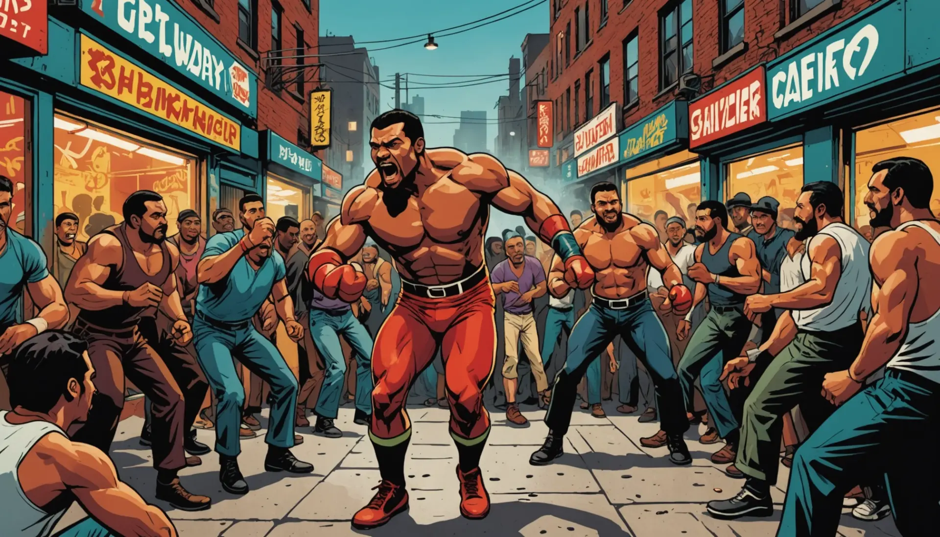 Editorial illustration showing the phrase mook slang meaning visually represented through characters and urban scenes