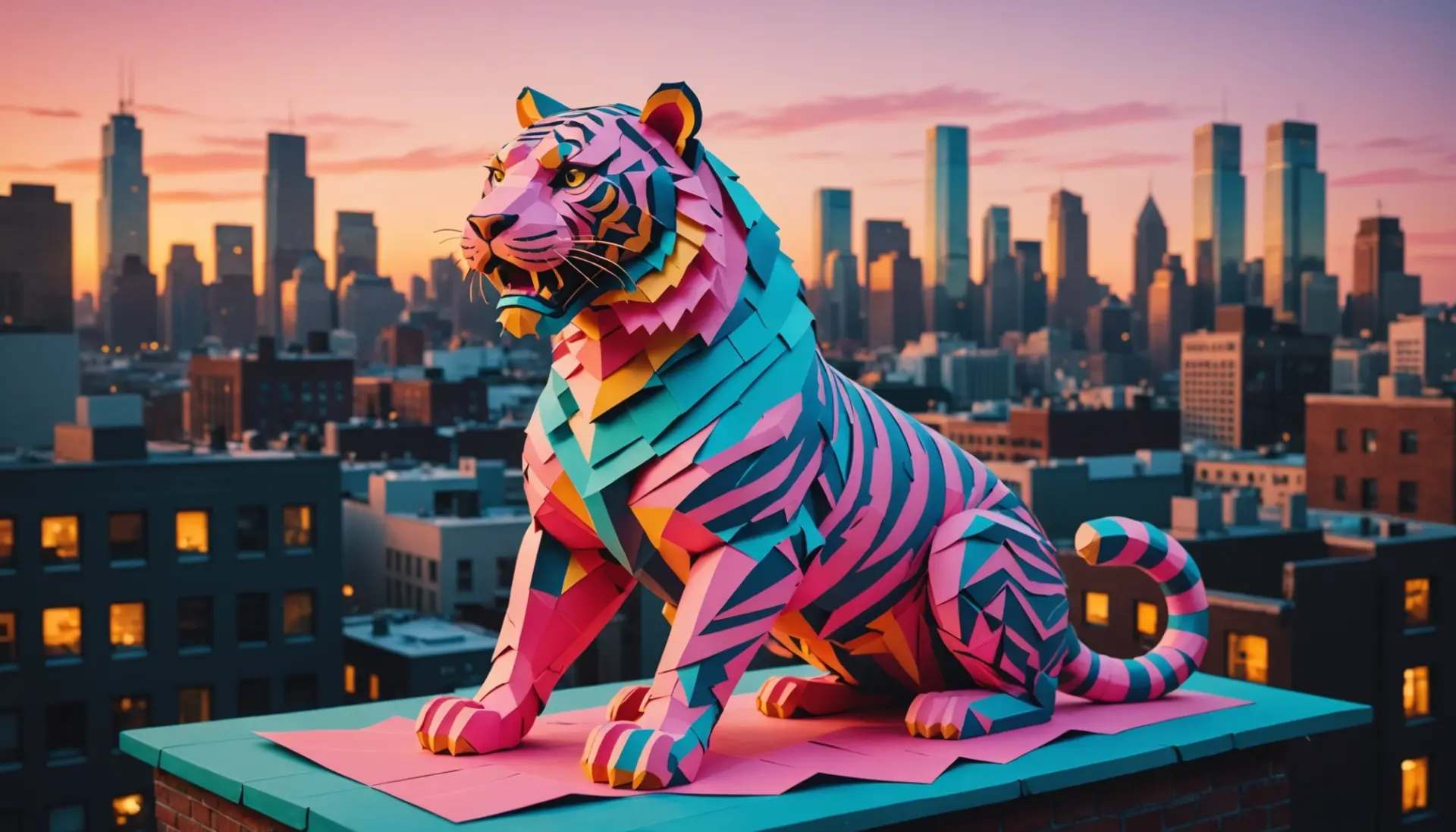 Editorial illustration showing a colorful paper tiger, representing 'what does paper tiger mean'