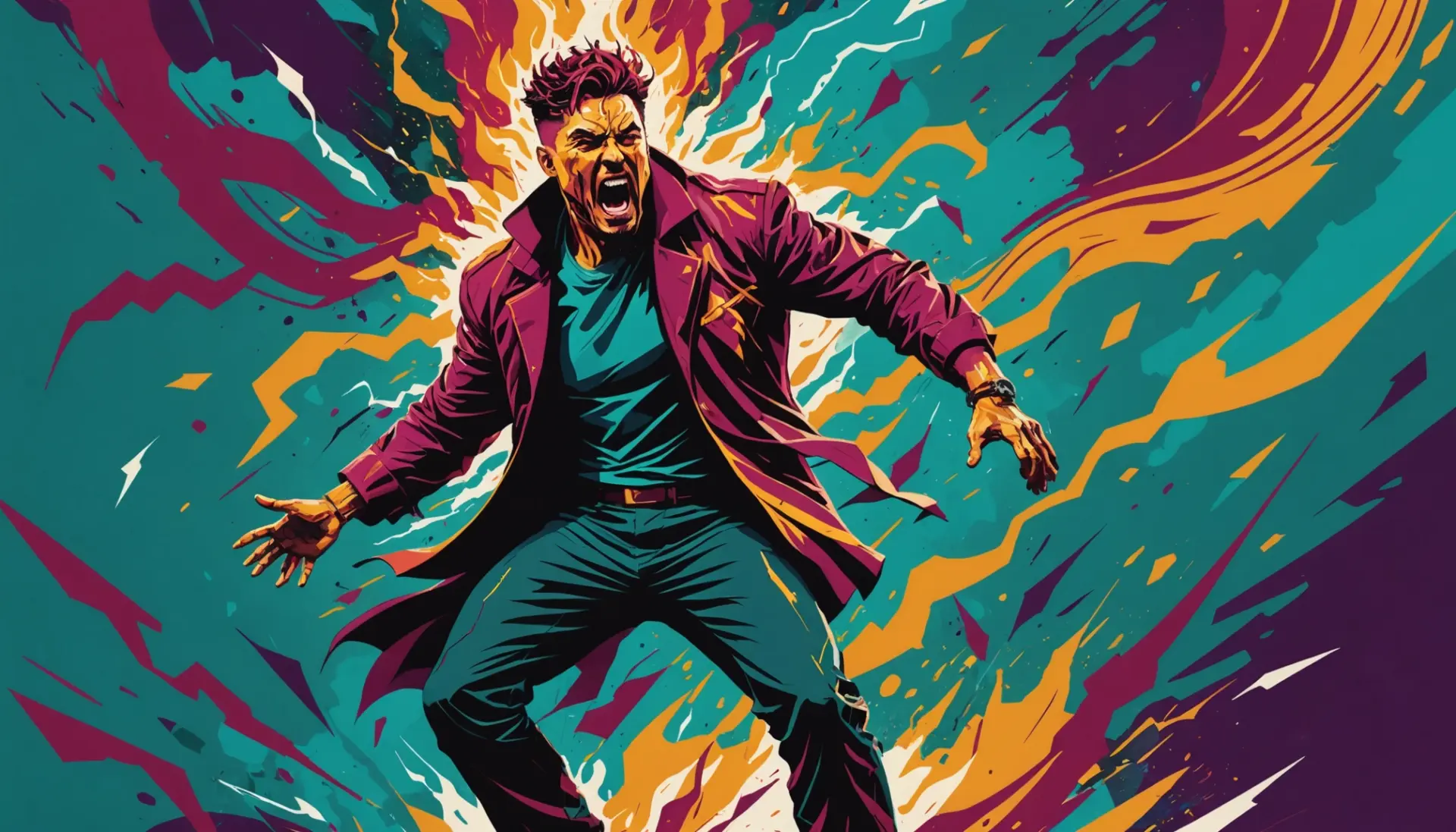 Editorial illustration showing the phrase what does wrath mean as a concept, featuring a stylized furious figure and symbolic lightning