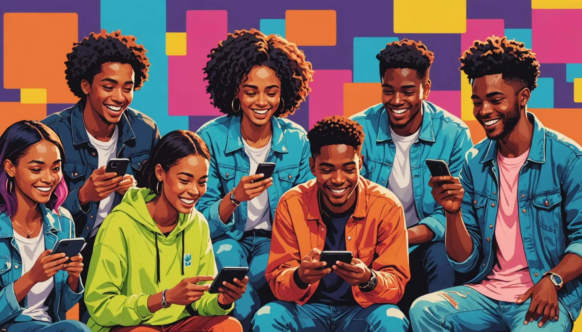 Editorial illustration showing people searching lowkenuinely urban dictionary on phones