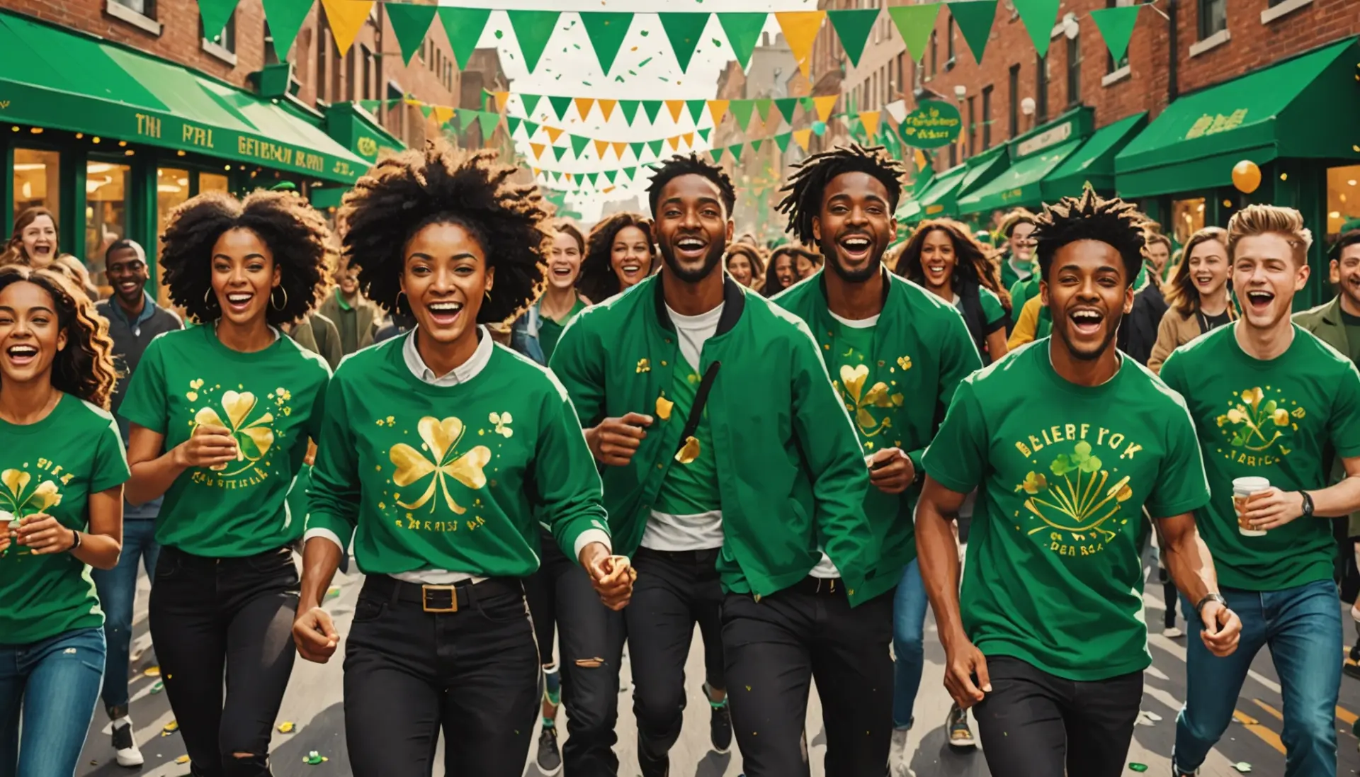 Illustration showing people celebrating with an Erin go Bragh banner, caption includes what does erin go bragh mean