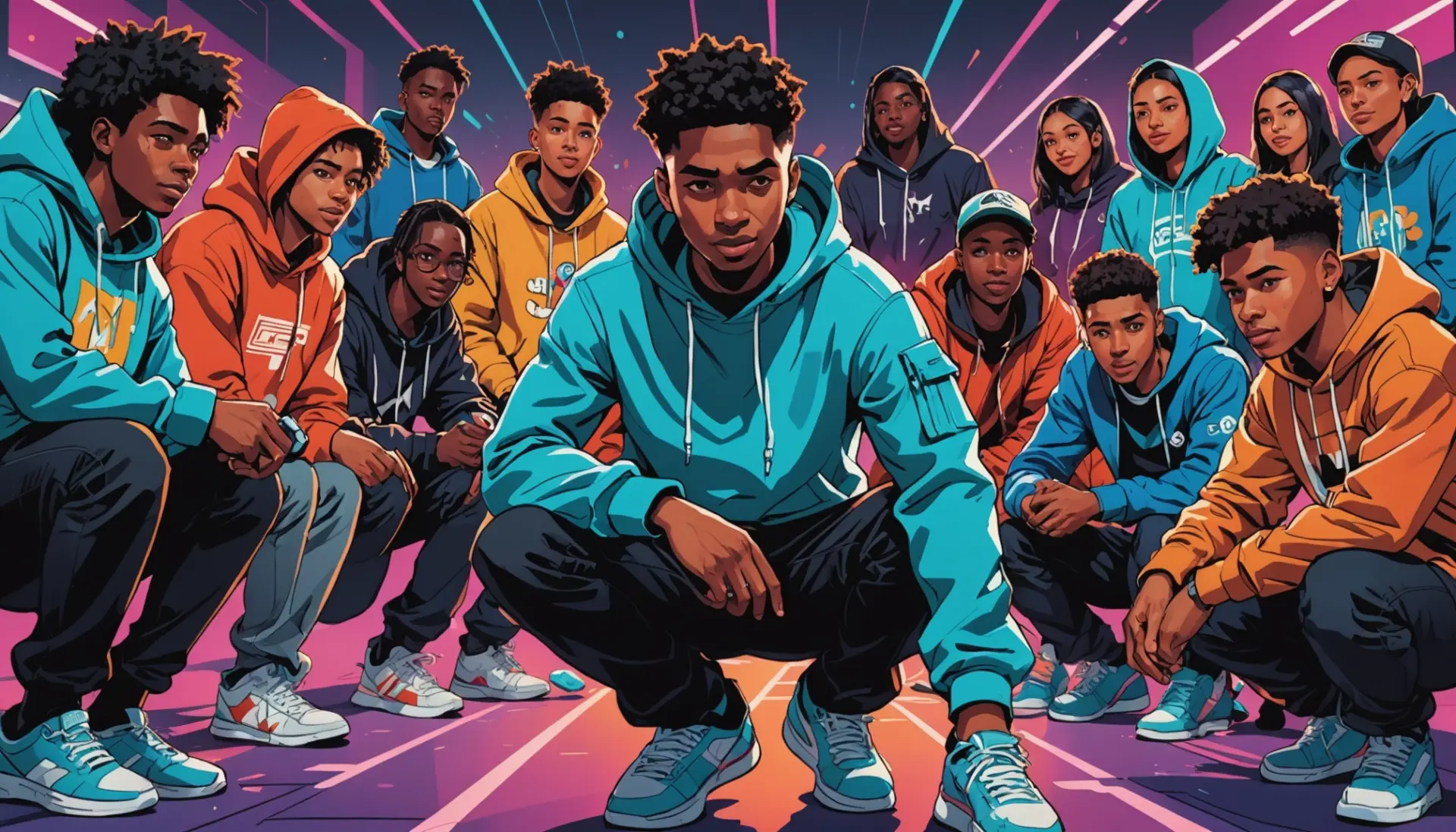 Editorial illustration of a gamer and a street-culture crowd reacting to the phrase tea bag slang meaning