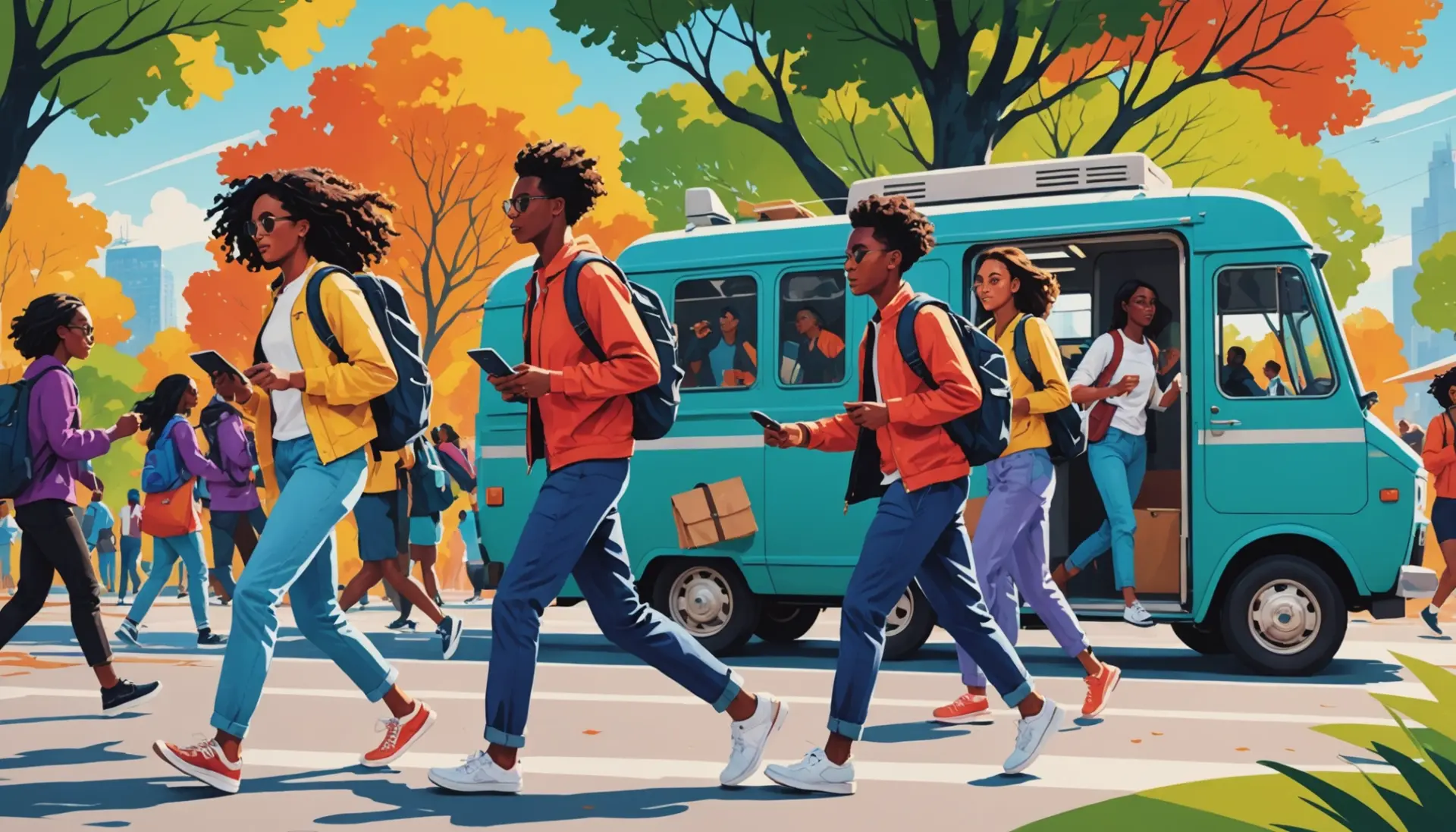 Editorial illustration showing people using phones with the phrase otg meaning slang implied