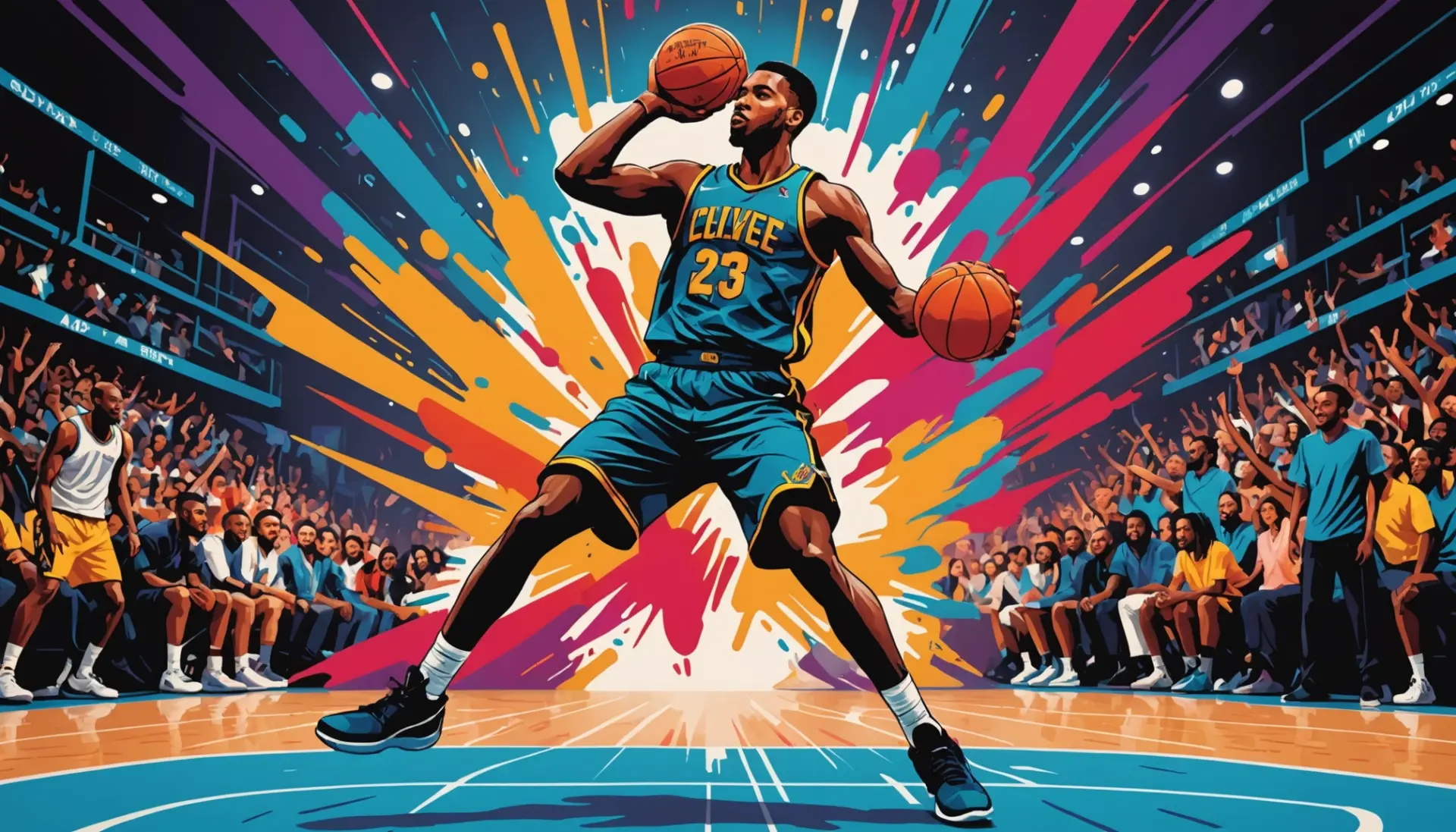 Editorial illustration of a player taking a deep three, representing 3 pointer basketball slang