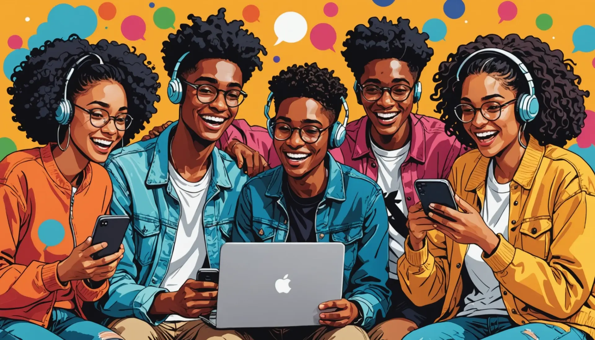 Editorial illustration showing people reacting to messages with the phrase bosh urban dictionary visible in chat