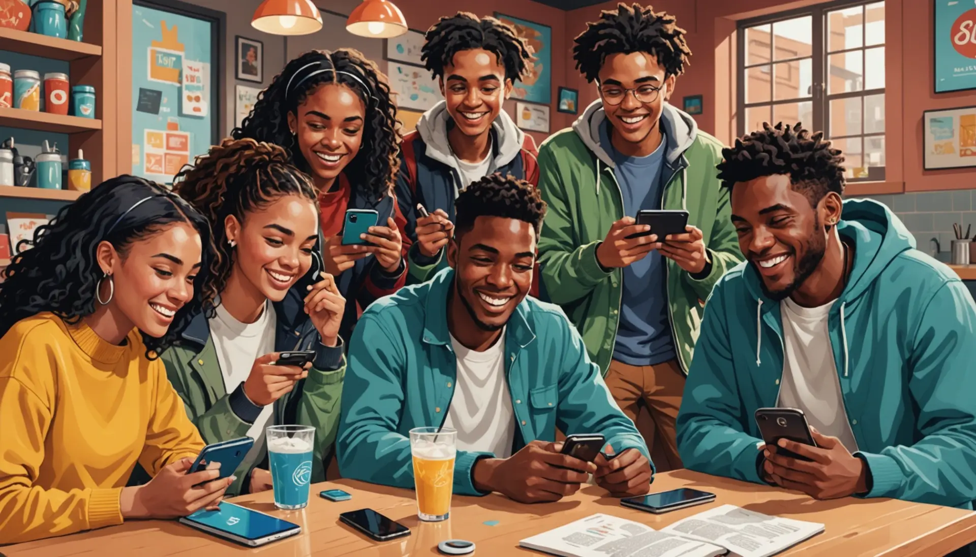 Editorial illustration representing icing urban dictionary with diverse people referencing social slang