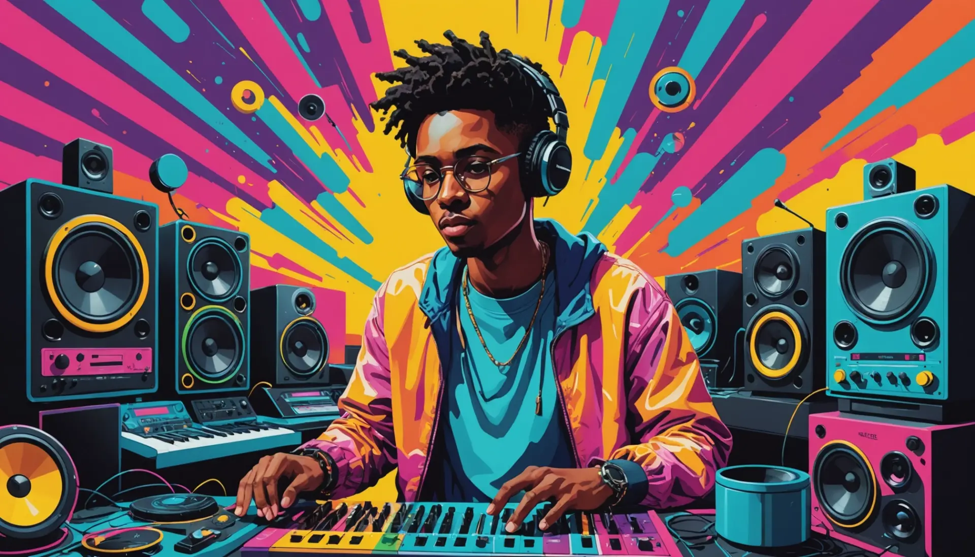 Editorial illustration showing a microphone and sound waves, representing reverb meaning slang