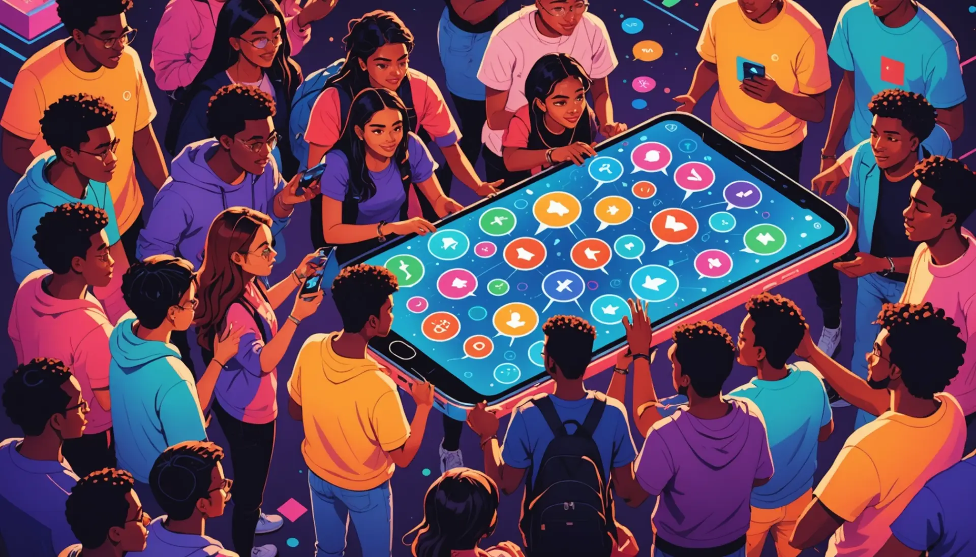 Editorial illustration showing people in a chaotic Urban Dictionary scrum