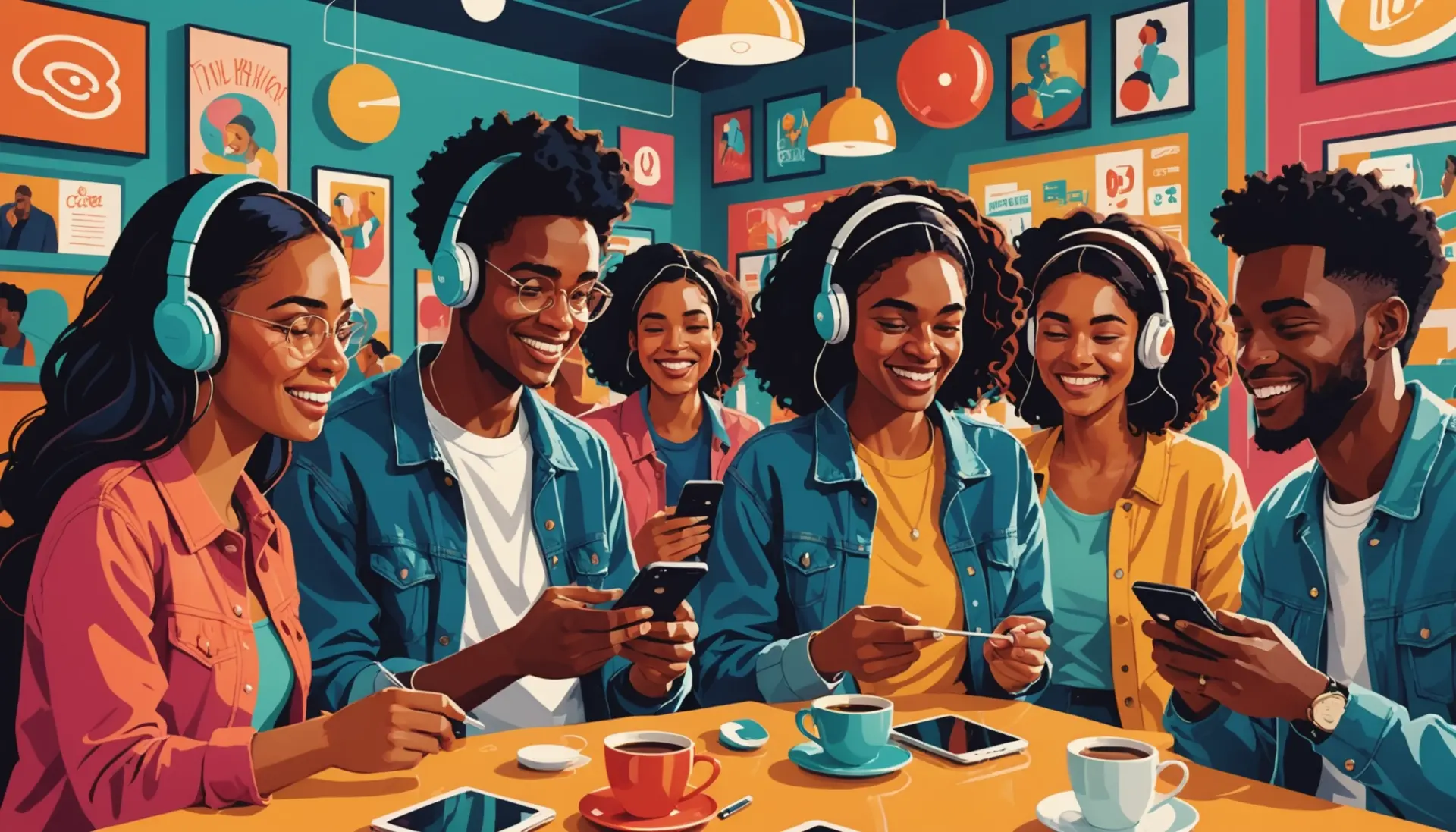 Editorial illustration showing diverse people using 'hop slang' in conversation