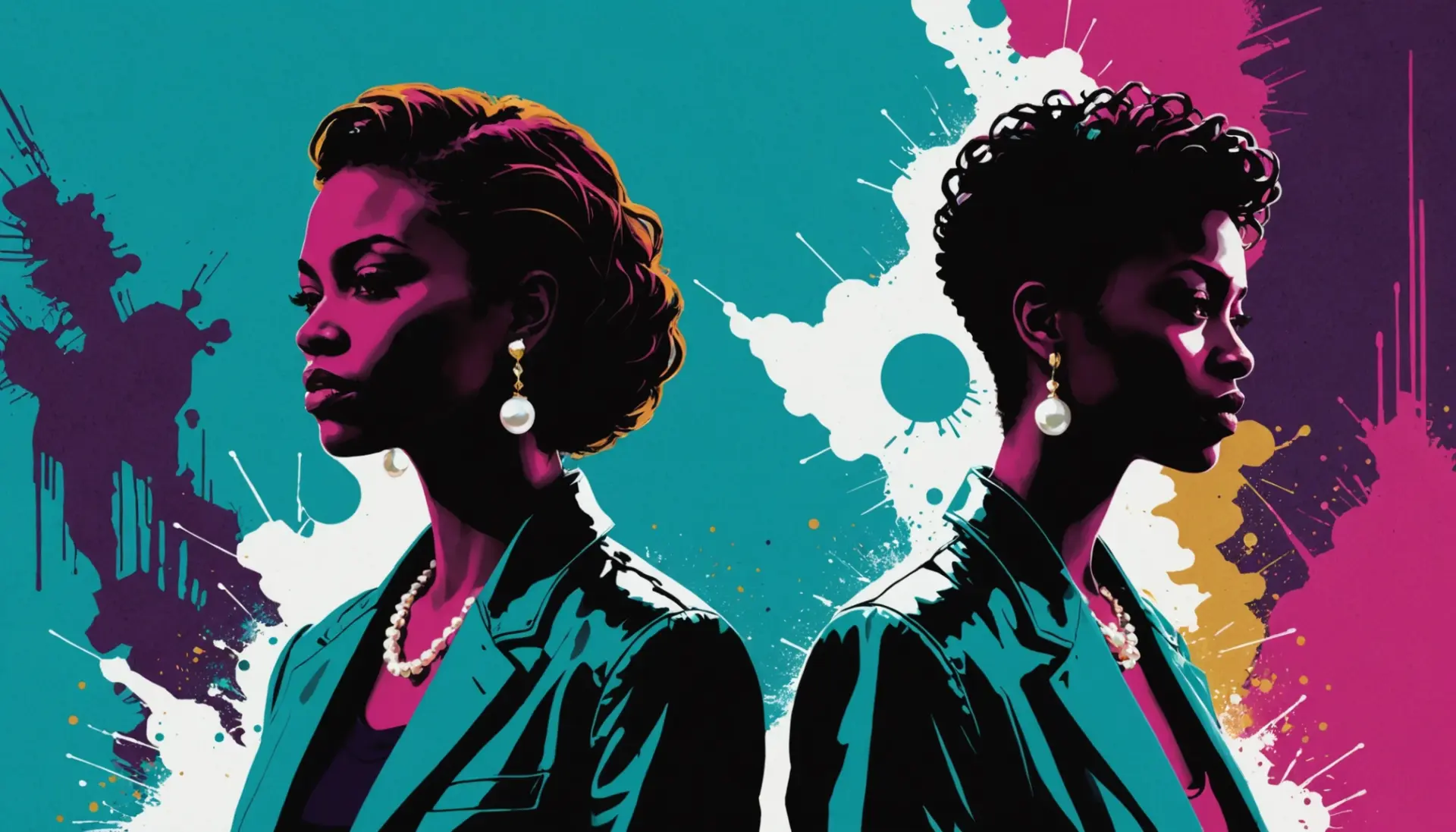 Editorial illustration showing the phrase pearl necklace urban dictionary definition concept, stylized imagery of pearls and shadowed figures