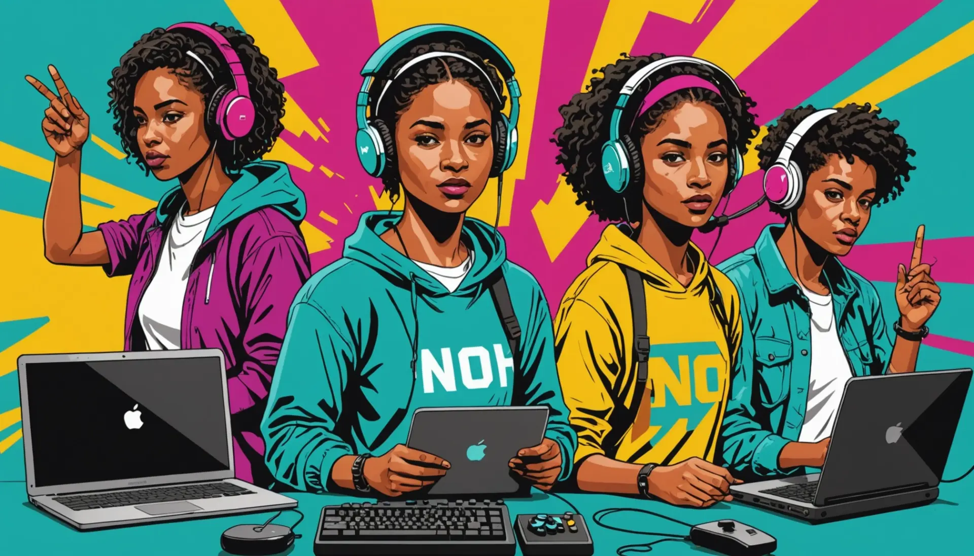 Editorial illustration about f t p meaning slang showing diverse people and symbols representing protest, gaming, and tech