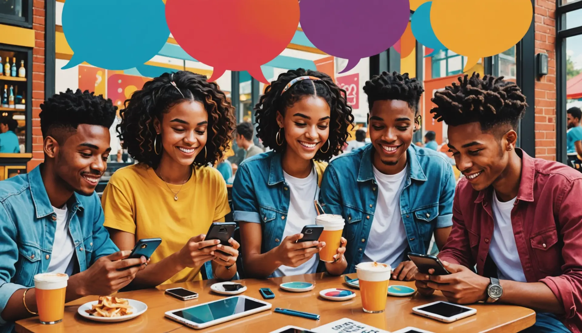 Illustration showing people texting with the phrase what does f3 mean in texting visible in a chat bubble