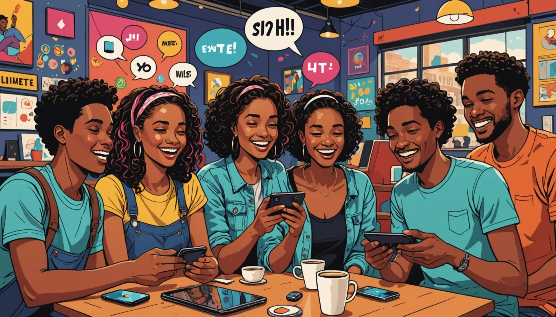 Editorial illustration showing people asking 'what does hut mean' with slang bubbles