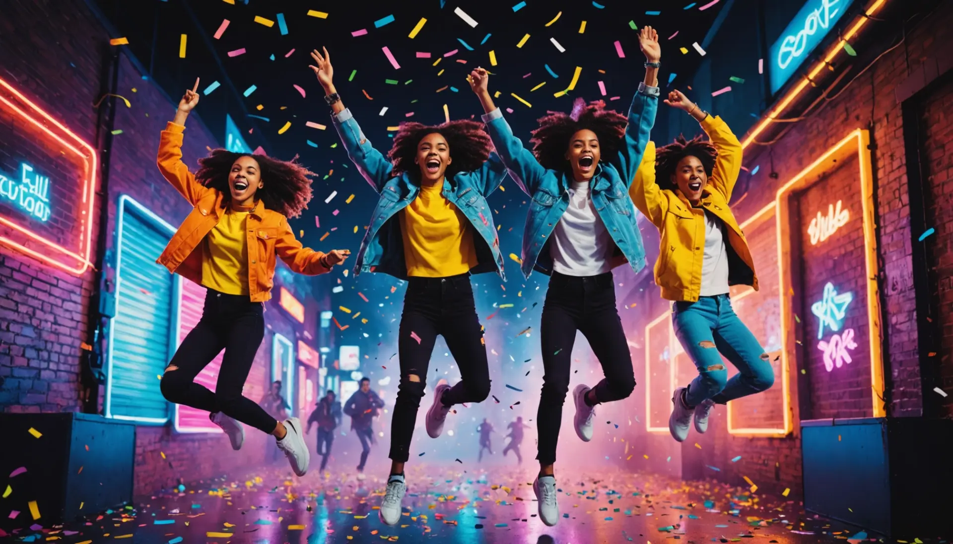 Editorial illustration representing the phrase fse meaning slang with energetic characters