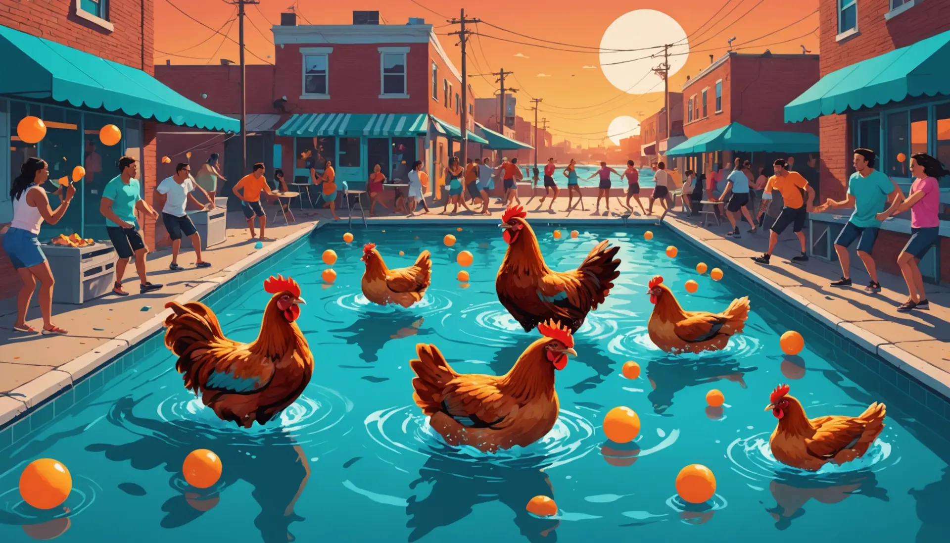 Editorial illustration of people attempting a reverse chicken fight, labeled reverse chicken fight urban dictionary