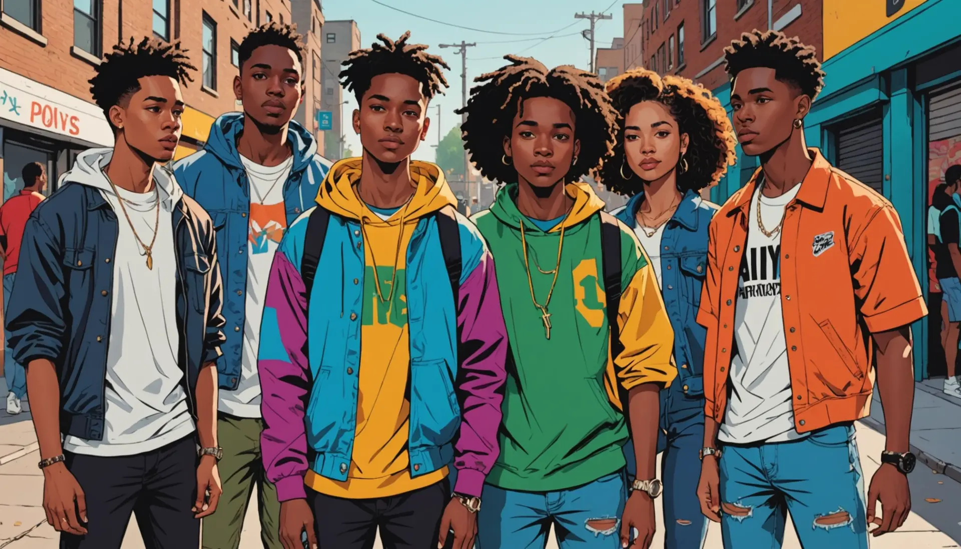 Editorial illustration showing diverse young people with one person holding a small sign that hints at identity, caption area blank, focusing on ssa slang meaning