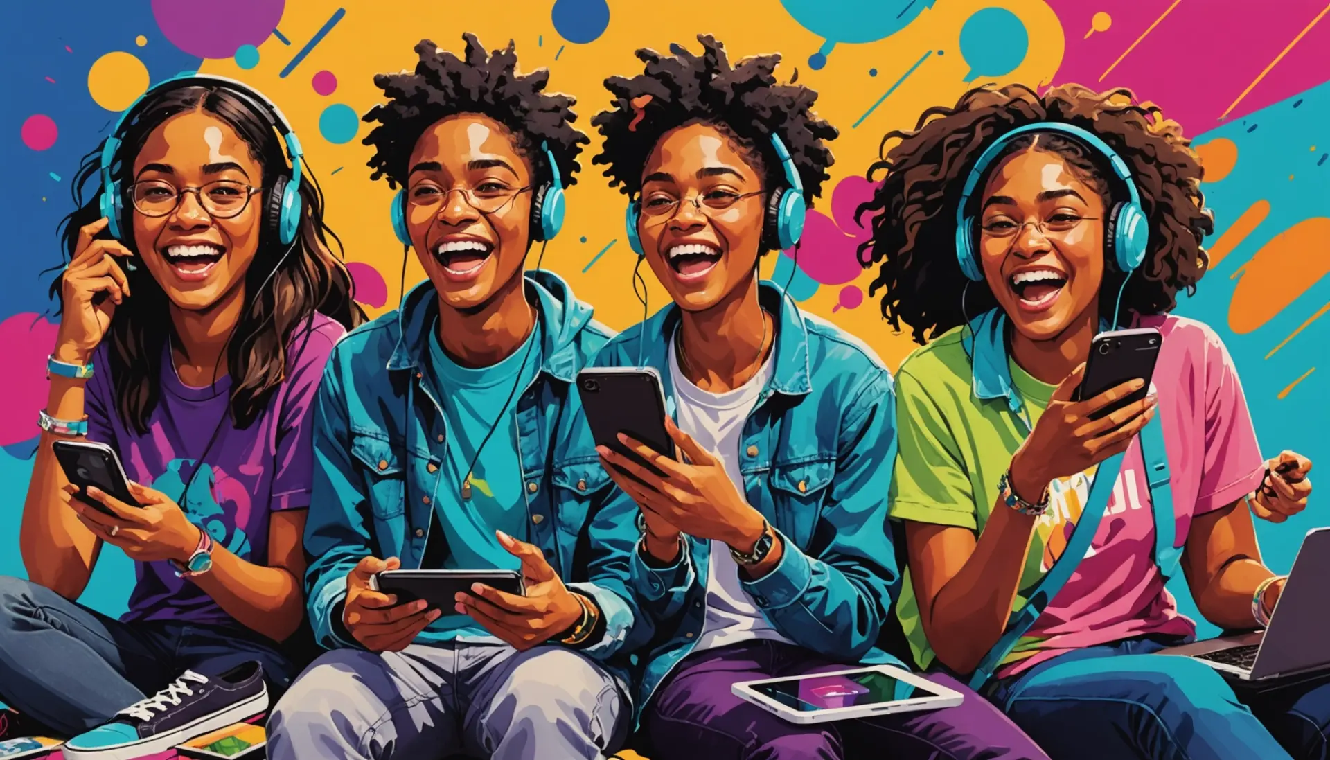 Vibrant editorial scene referencing somf meaning slang with expressive characters reacting