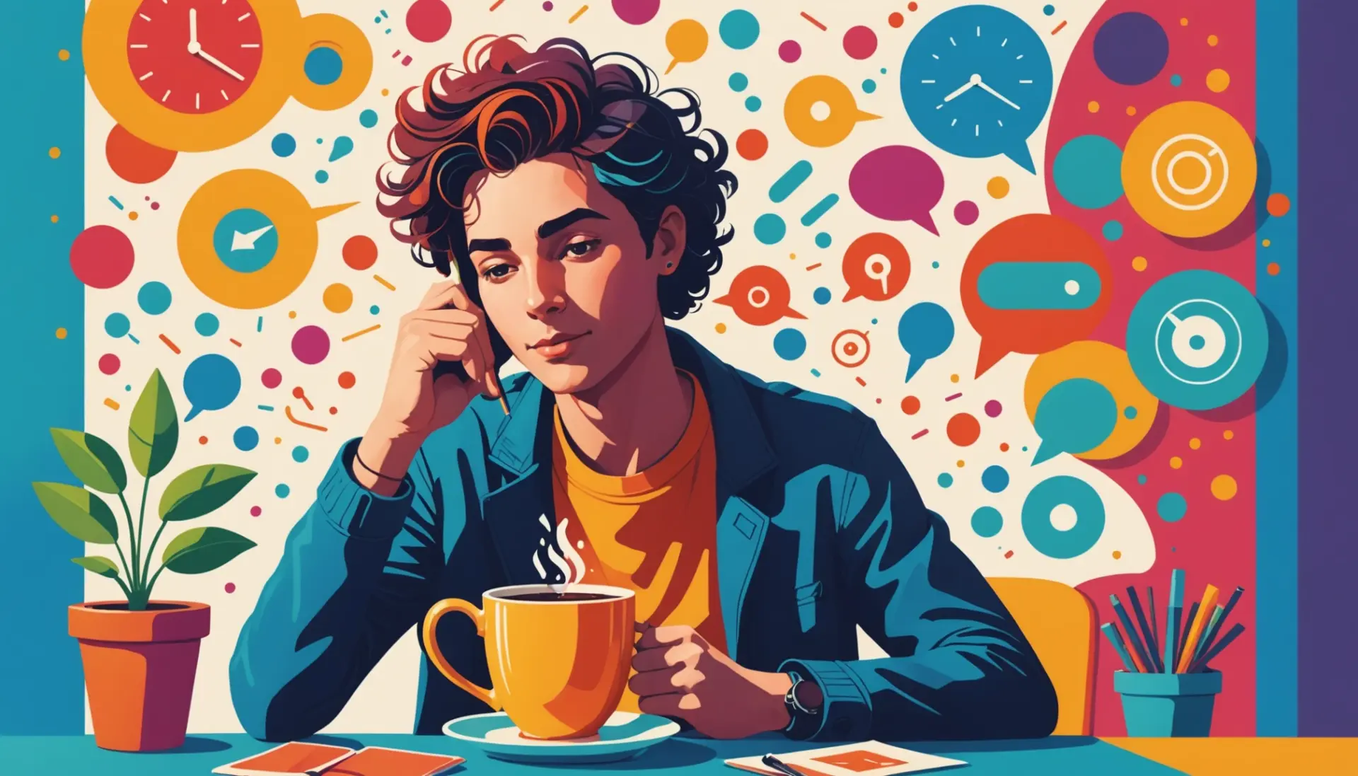 Editorial illustration of a person with a simmering pot inside their head, capturing brain stew meaning slang