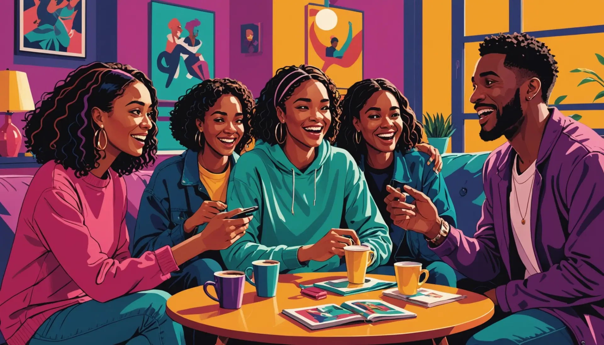 Editorial illustration showing people reacting to the phrase what does vile mean in slang