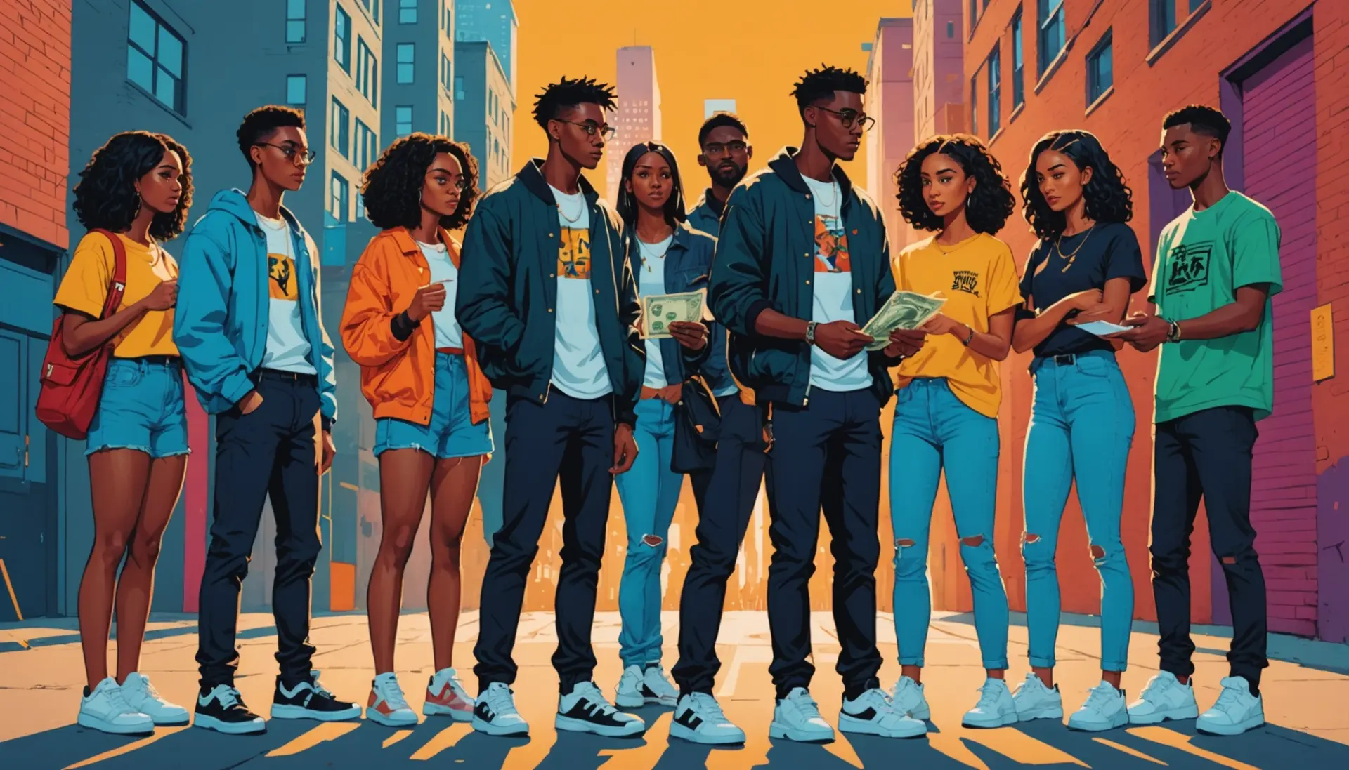 Editorial illustration showing young people confronting each other, caption concept for what does square up mean slang