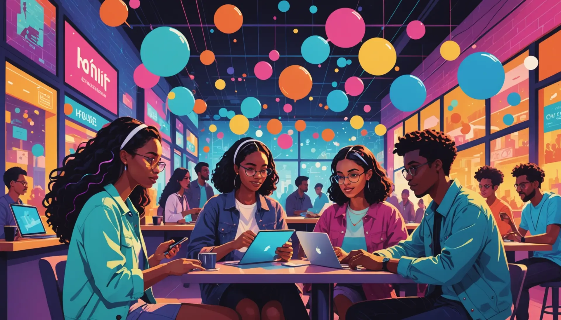 Editorial illustration showing people pinging each other, caption style imagery for ping slang meaning