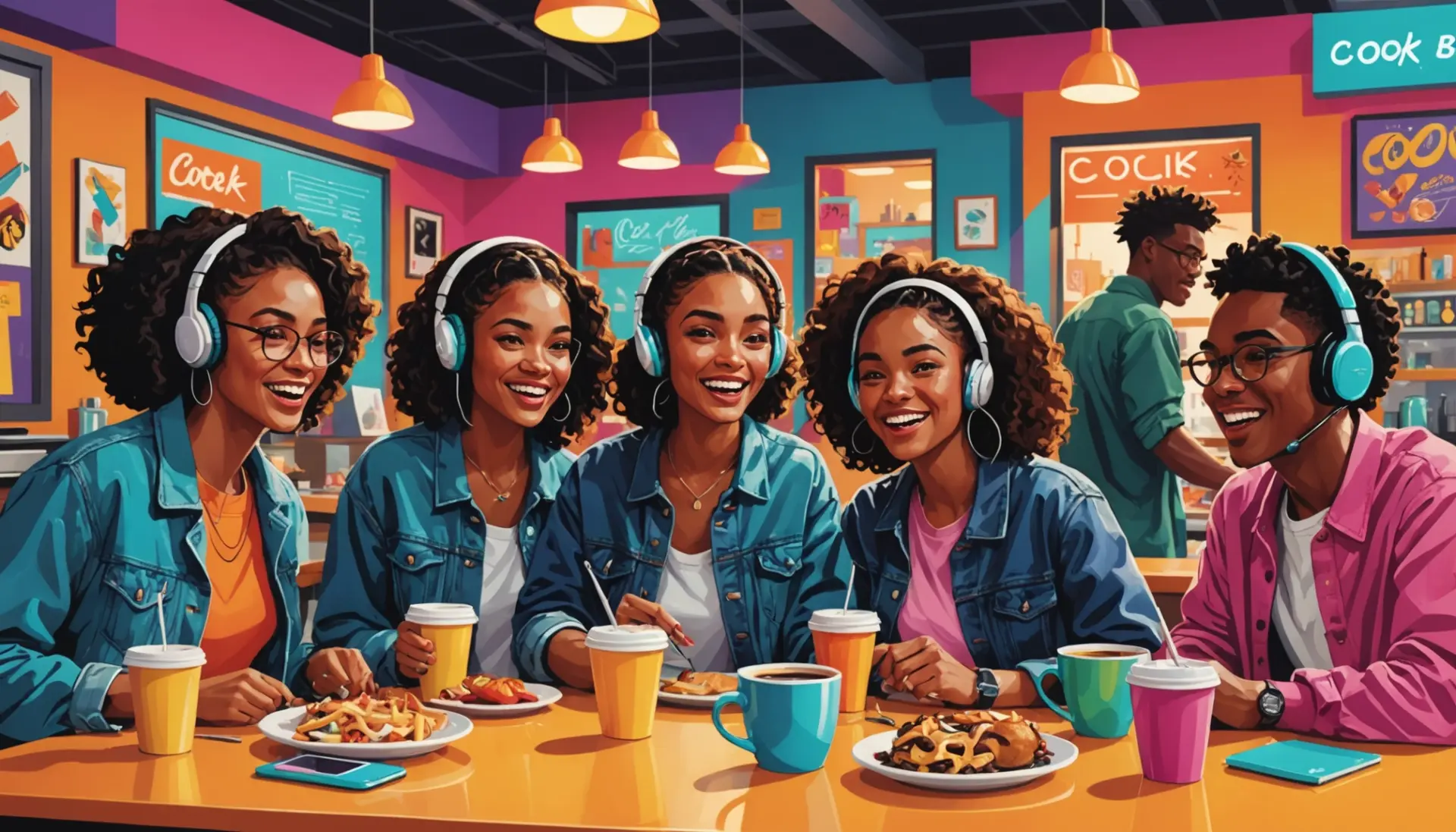 Editorial illustration showing young people reacting to the phrase cook definition slang