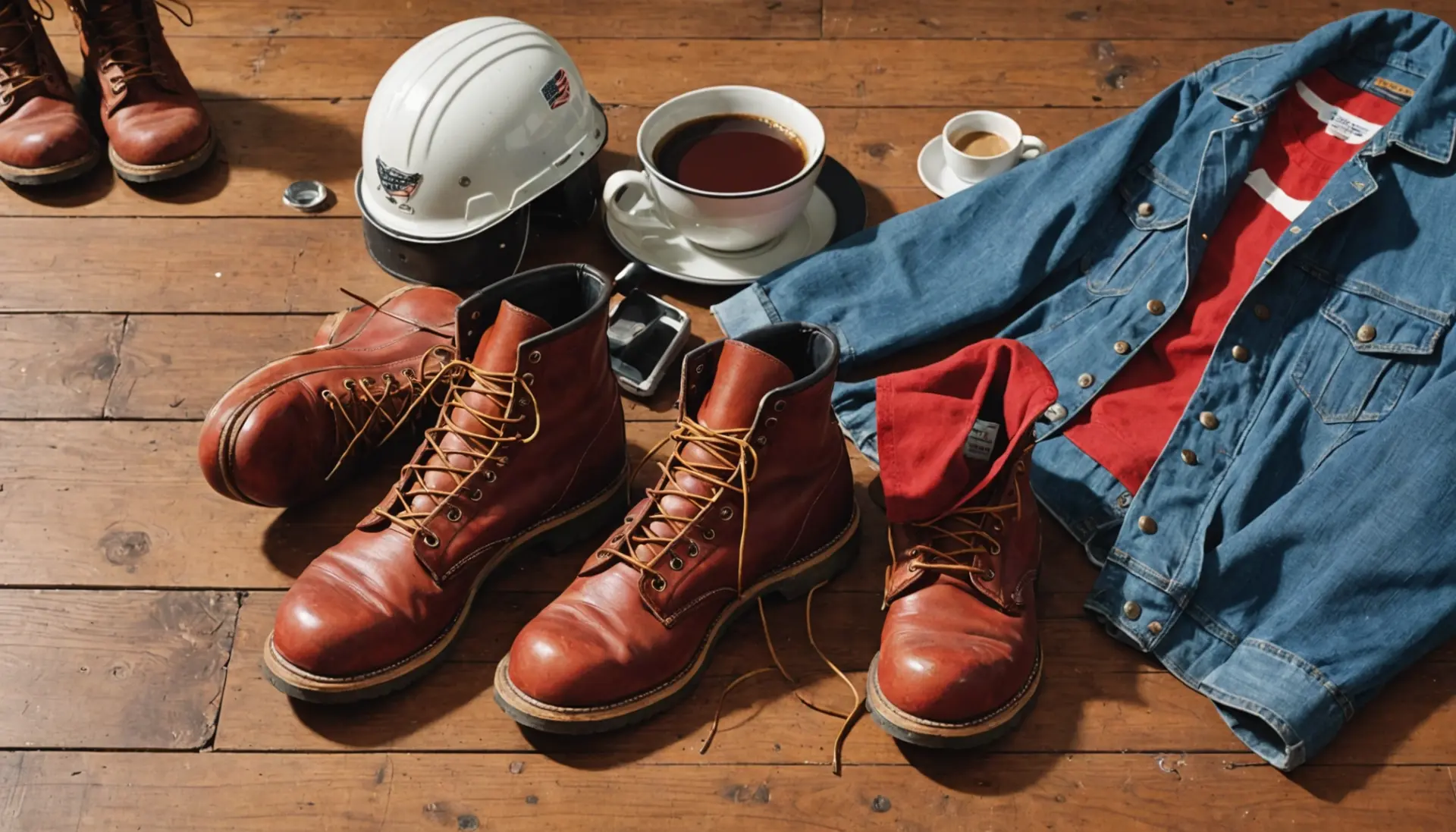 Editorial illustration depicting the concept red wing meaning slang with boots and hockey imagery