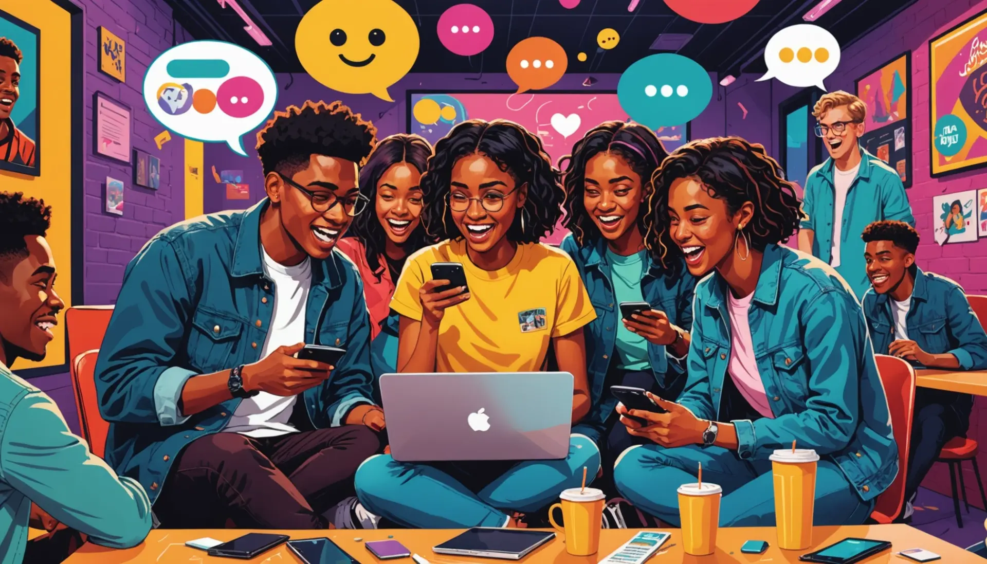 Editorial illustration of people reacting to a phone showing sandblasting urban dictionary entries - sandblasting urban dictionary