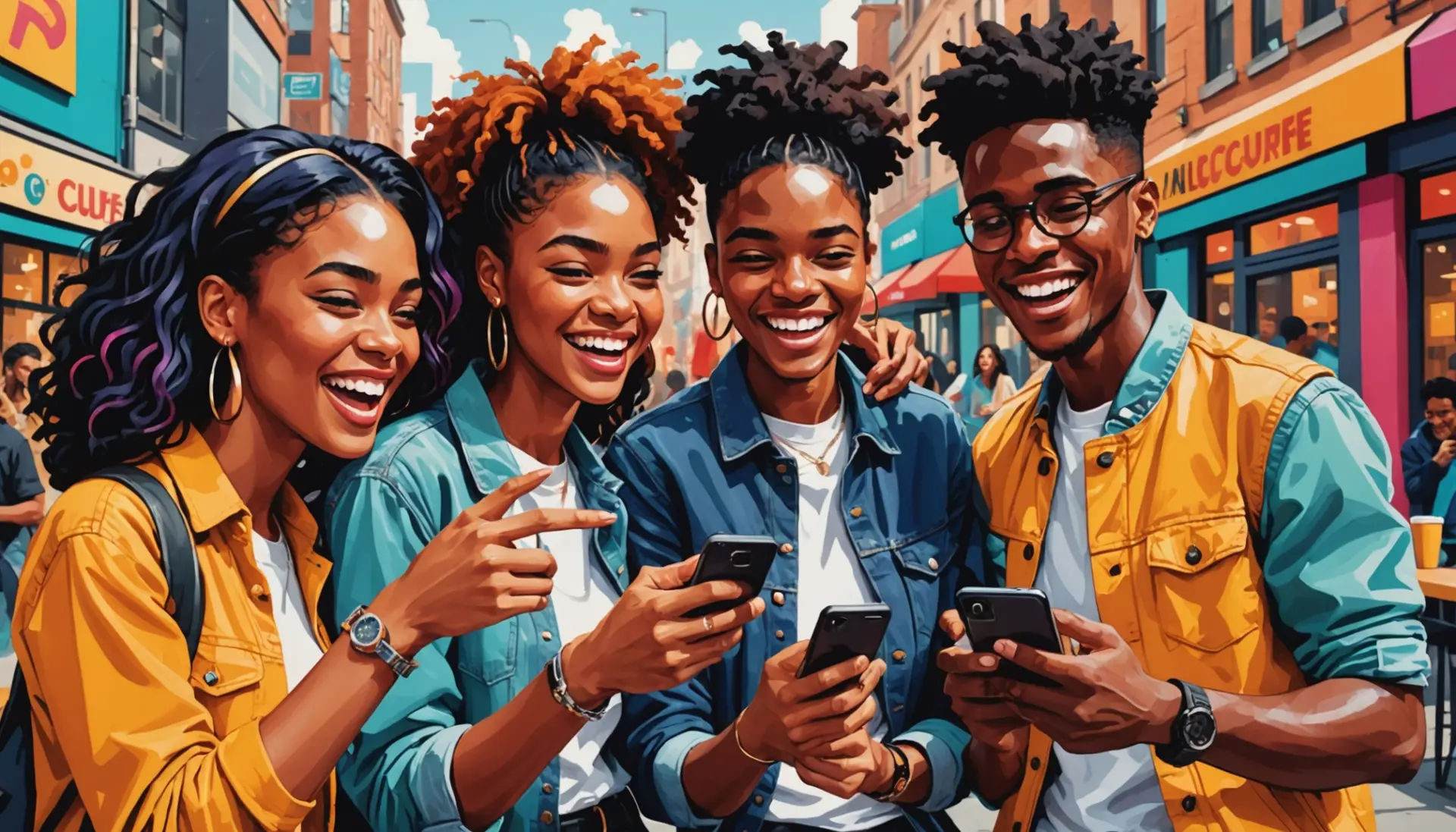 Editorial illustration showing people searching wyatt urban dictionary on a phone