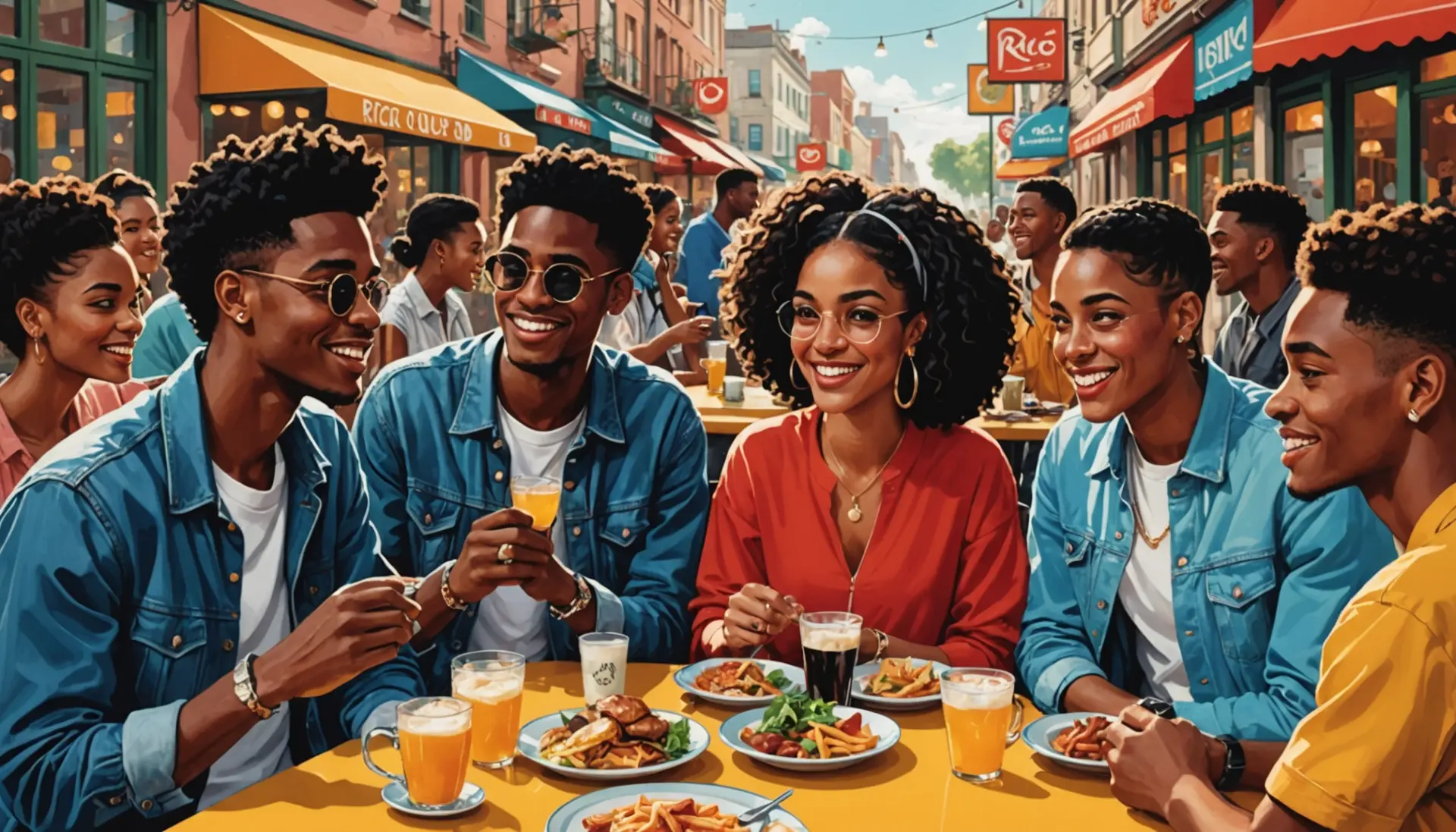 Editorial illustration of people using the phrase 'rico slang meaning' in different contexts