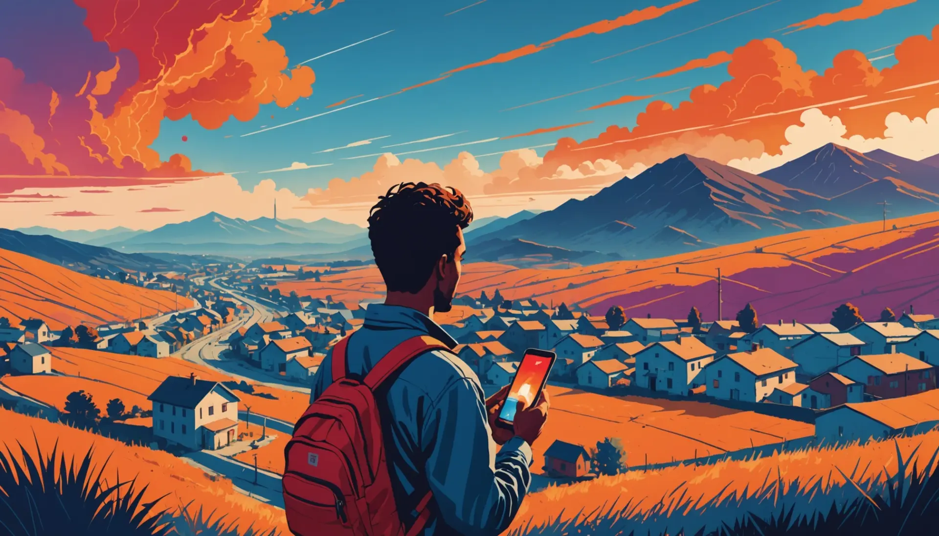 Illustration showing people checking a phone for what does red flag warning mean in weather alert