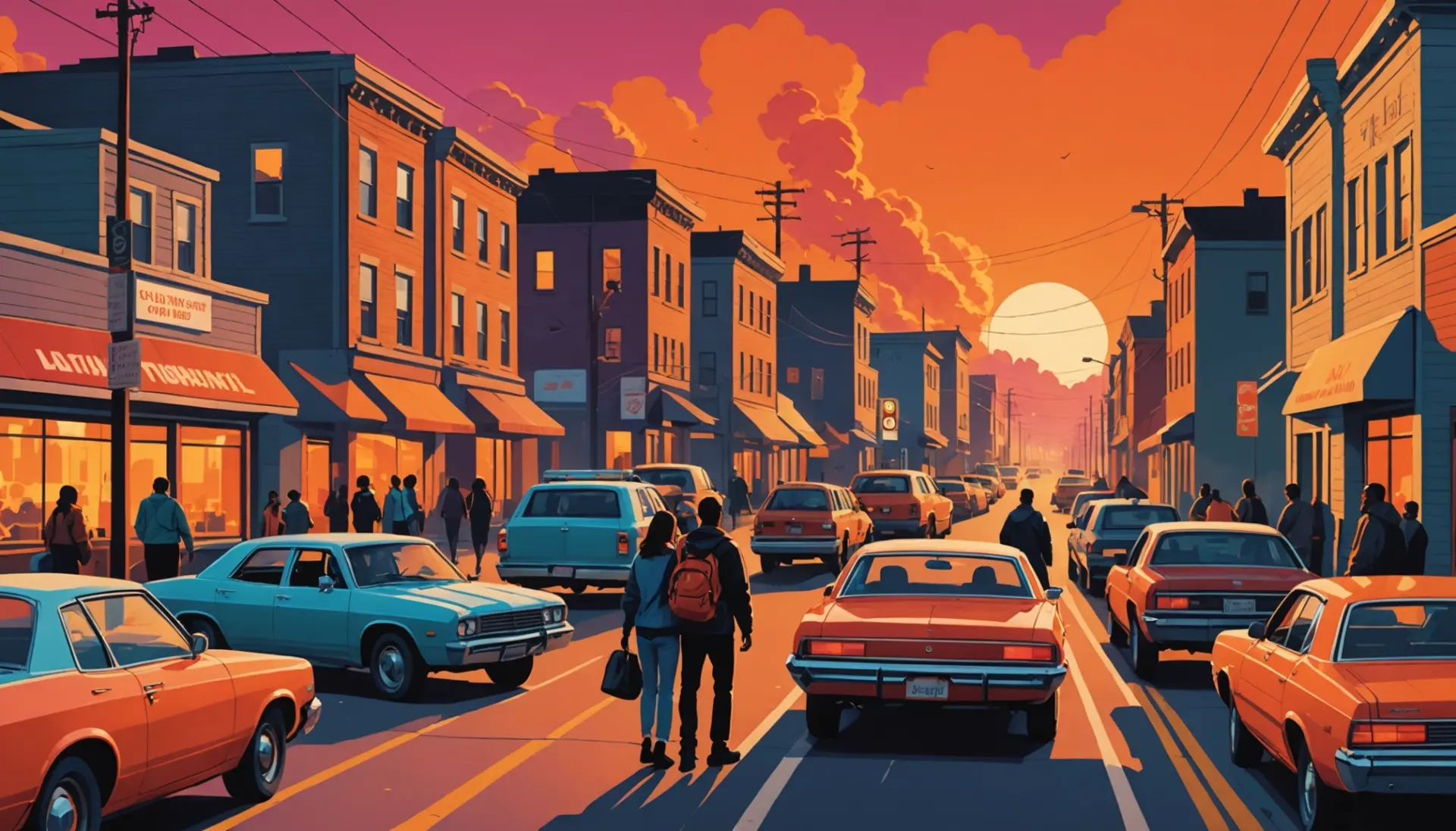 Illustration showing a community preparing under a red sky with the text concept 'what does a red flag warning mean' visually implied