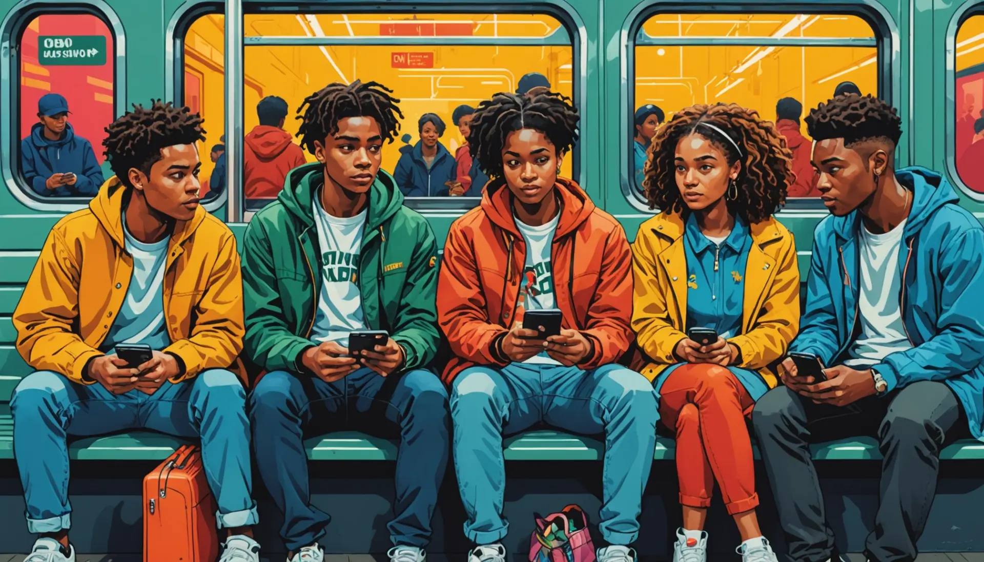 Editorial illustration of teens using their phones with speech bubbles showing 'ify meaning slang' context