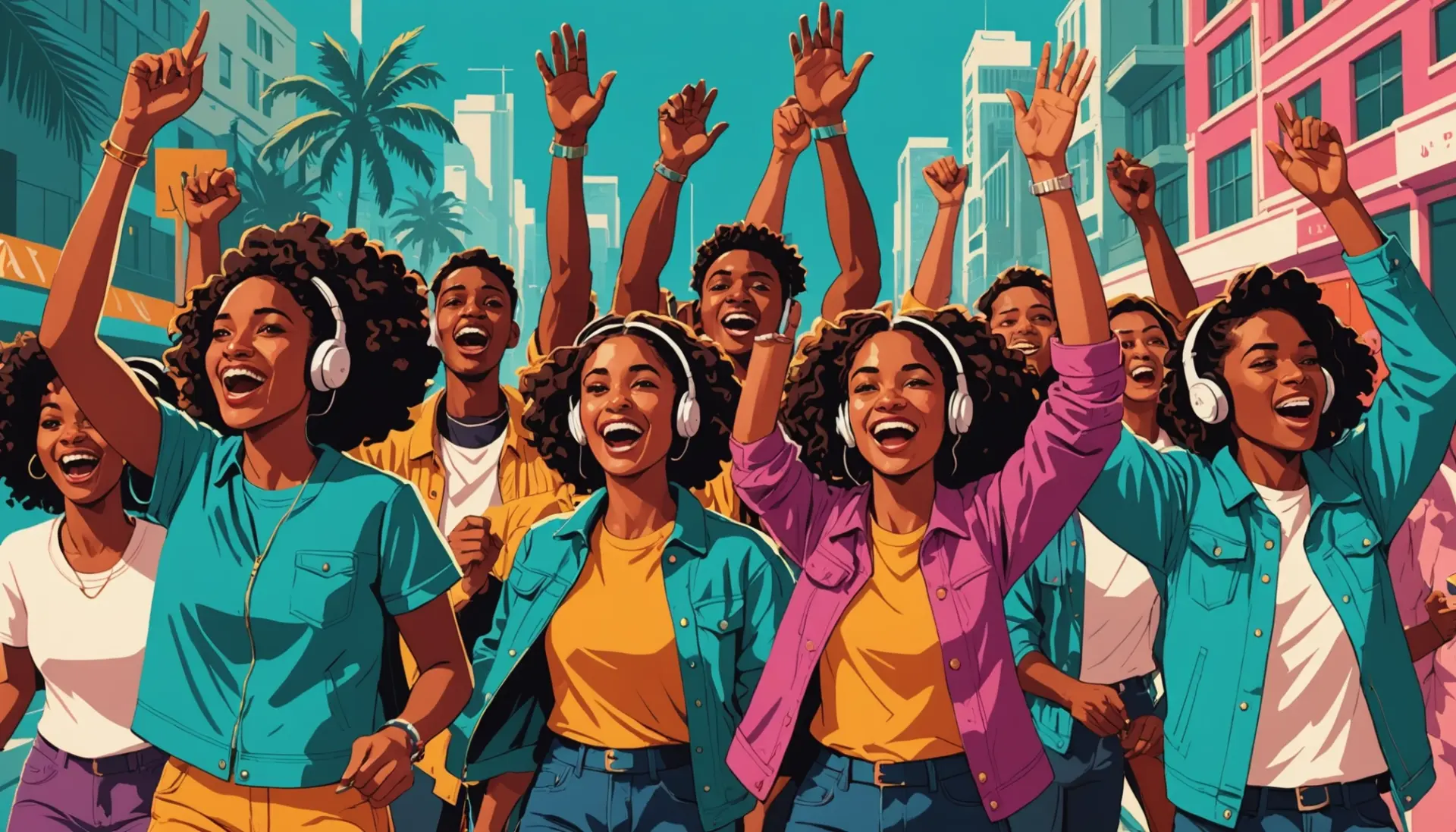 Editorial illustration of people reacting with joy and shouting hosana, what does hosana mean