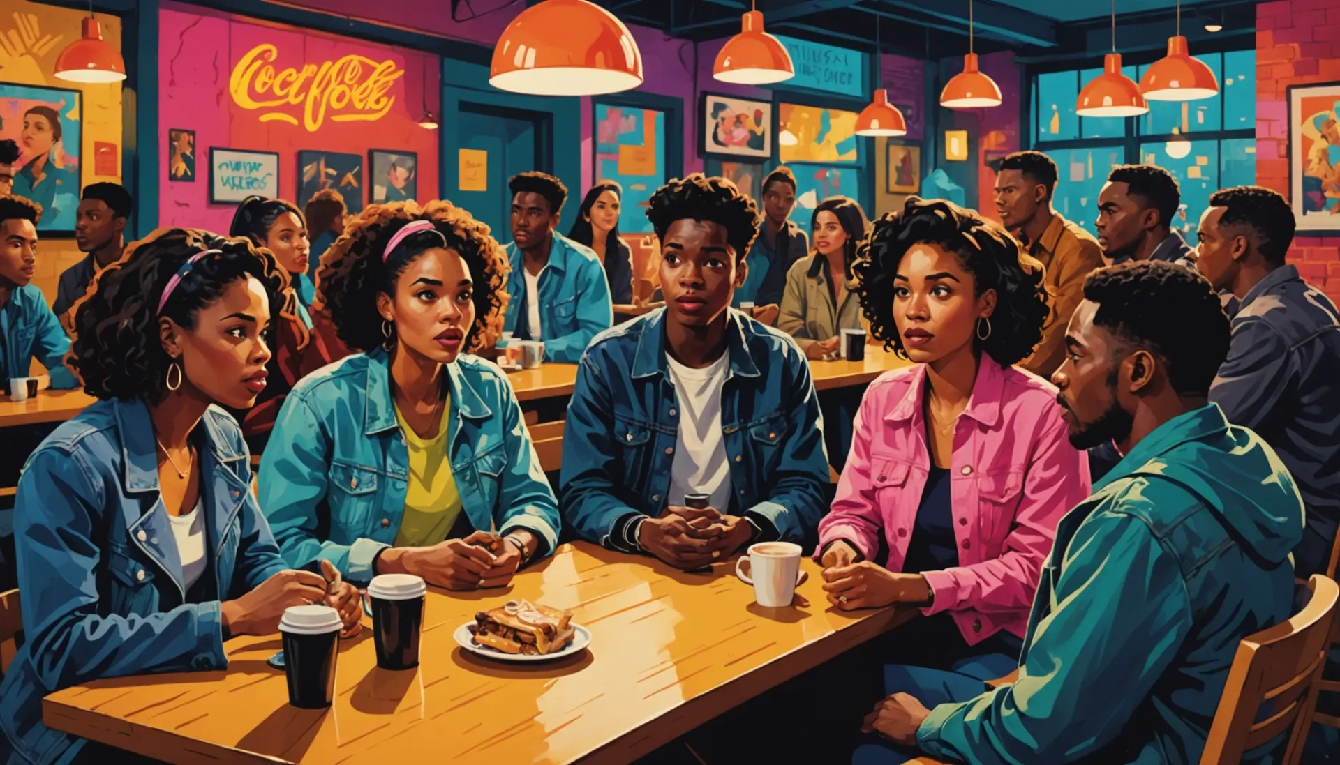 Editorial illustration showing young people reacting to the phrase psycho meaning slang in bold expressions