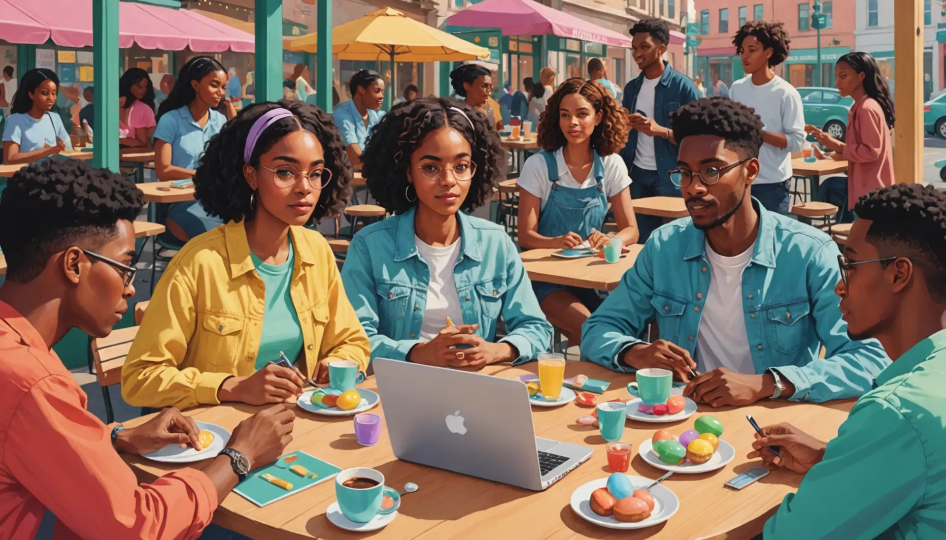 Editorial illustration showing people asking what does the word easter mean around a table
