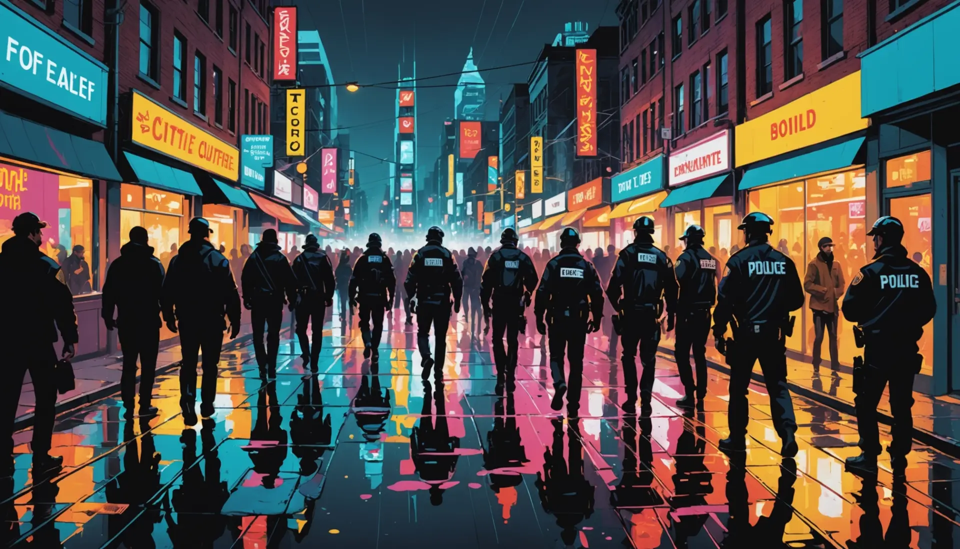 Illustration showing a crowd dispersing with a police announcement banner that reads what does immediate dispersal order lifted mean in the scene