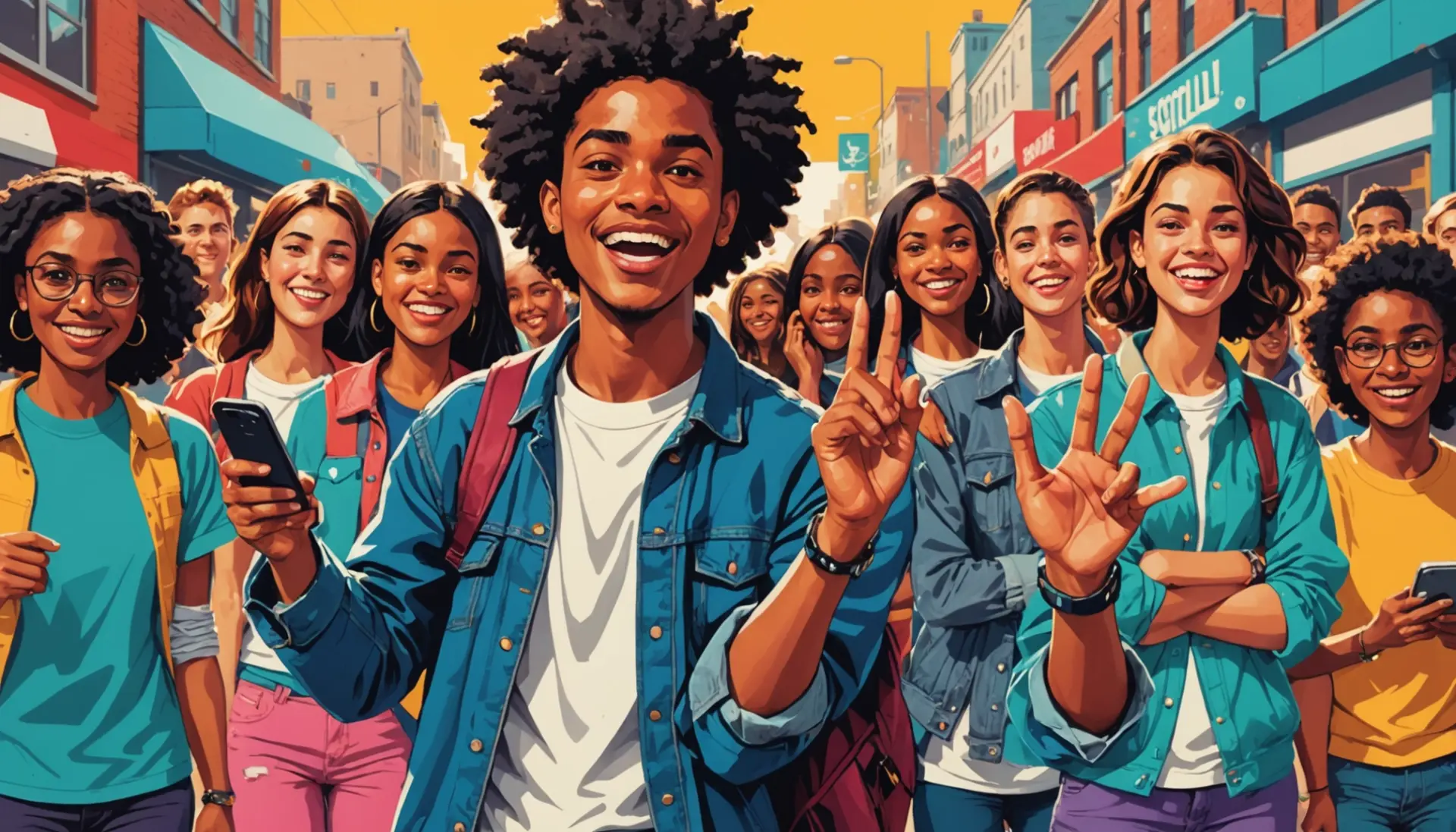 Editorial illustration showing a character pointing at a cheap knockoff item with the phrase ersatz meaning slang implied