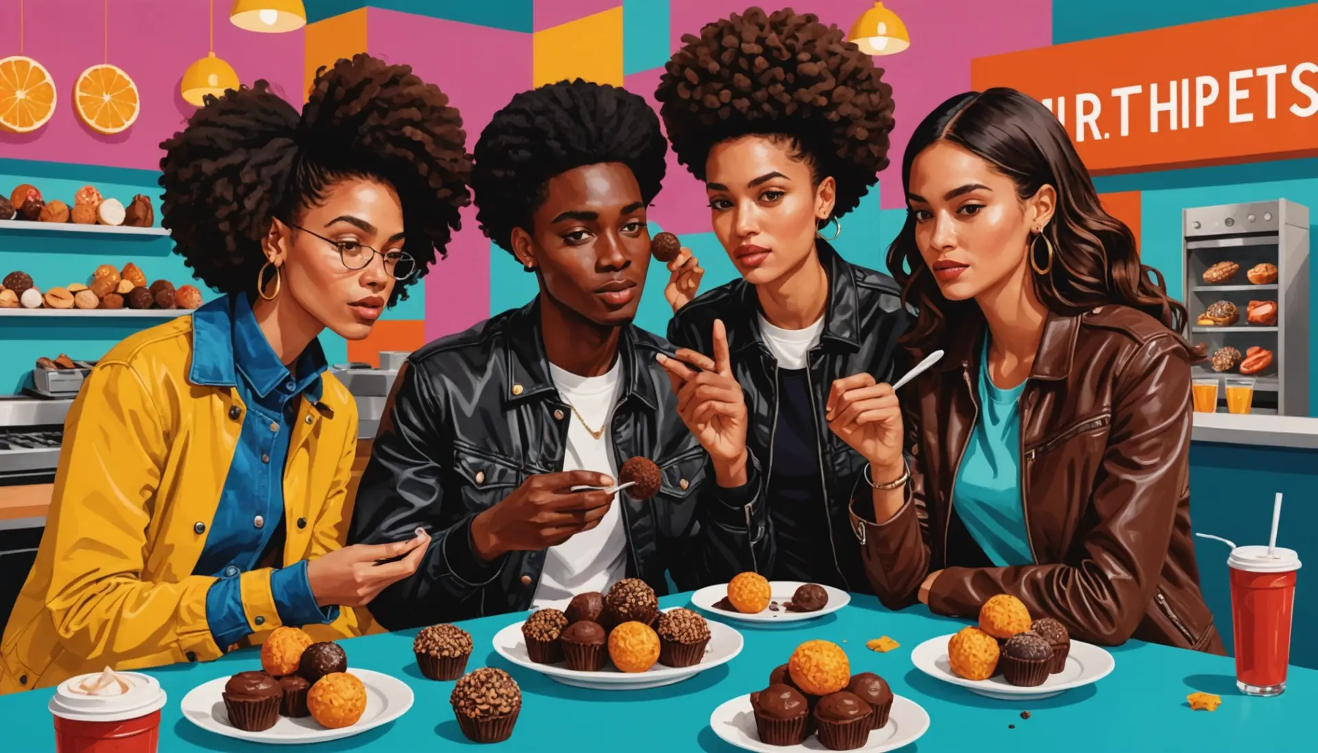 Editorial illustration of urban scene showing truffle meaning in slang metaphor