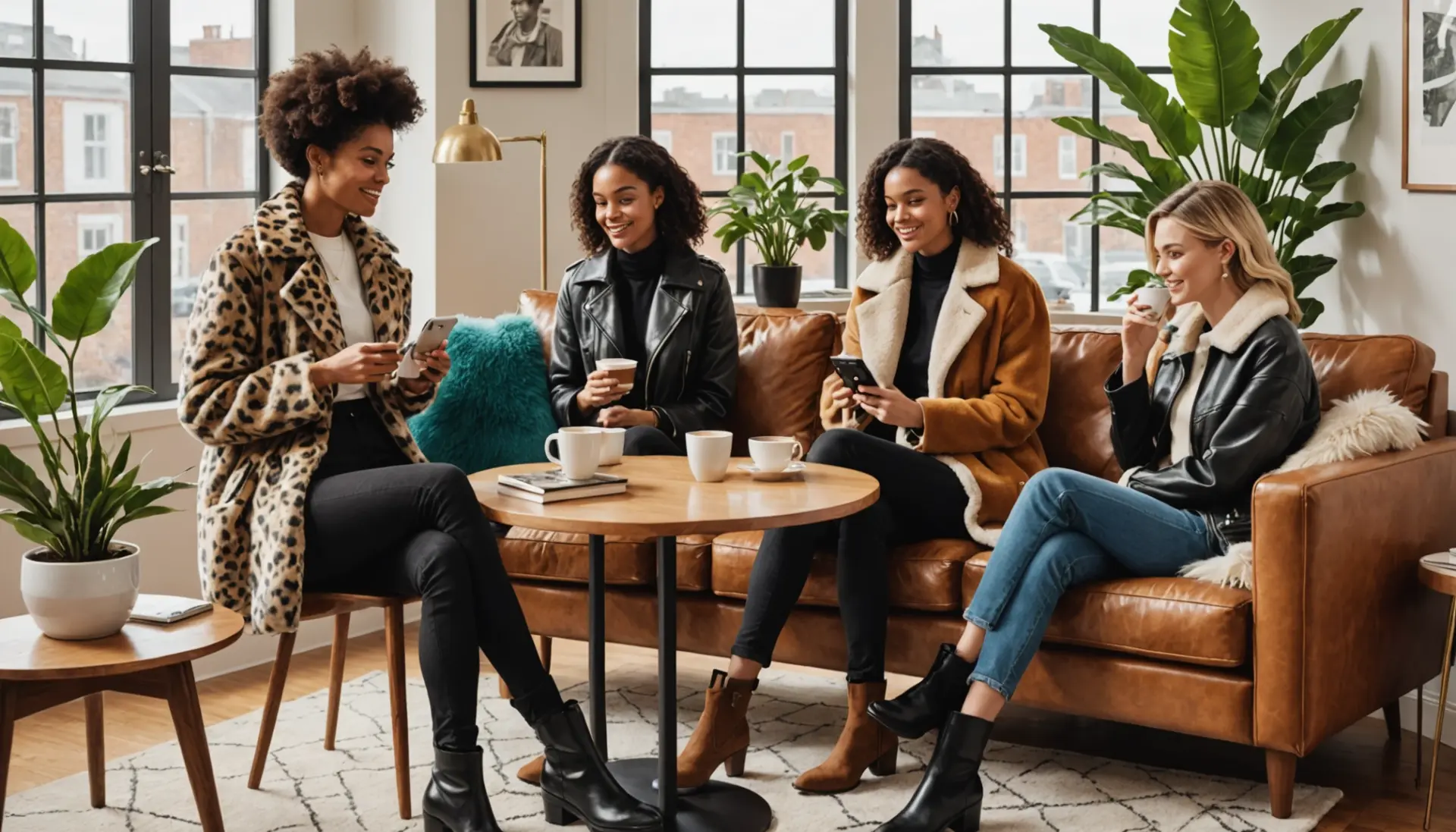 Editorial illustration of models and home decor labeled faux, showing the phrase what does faux mean