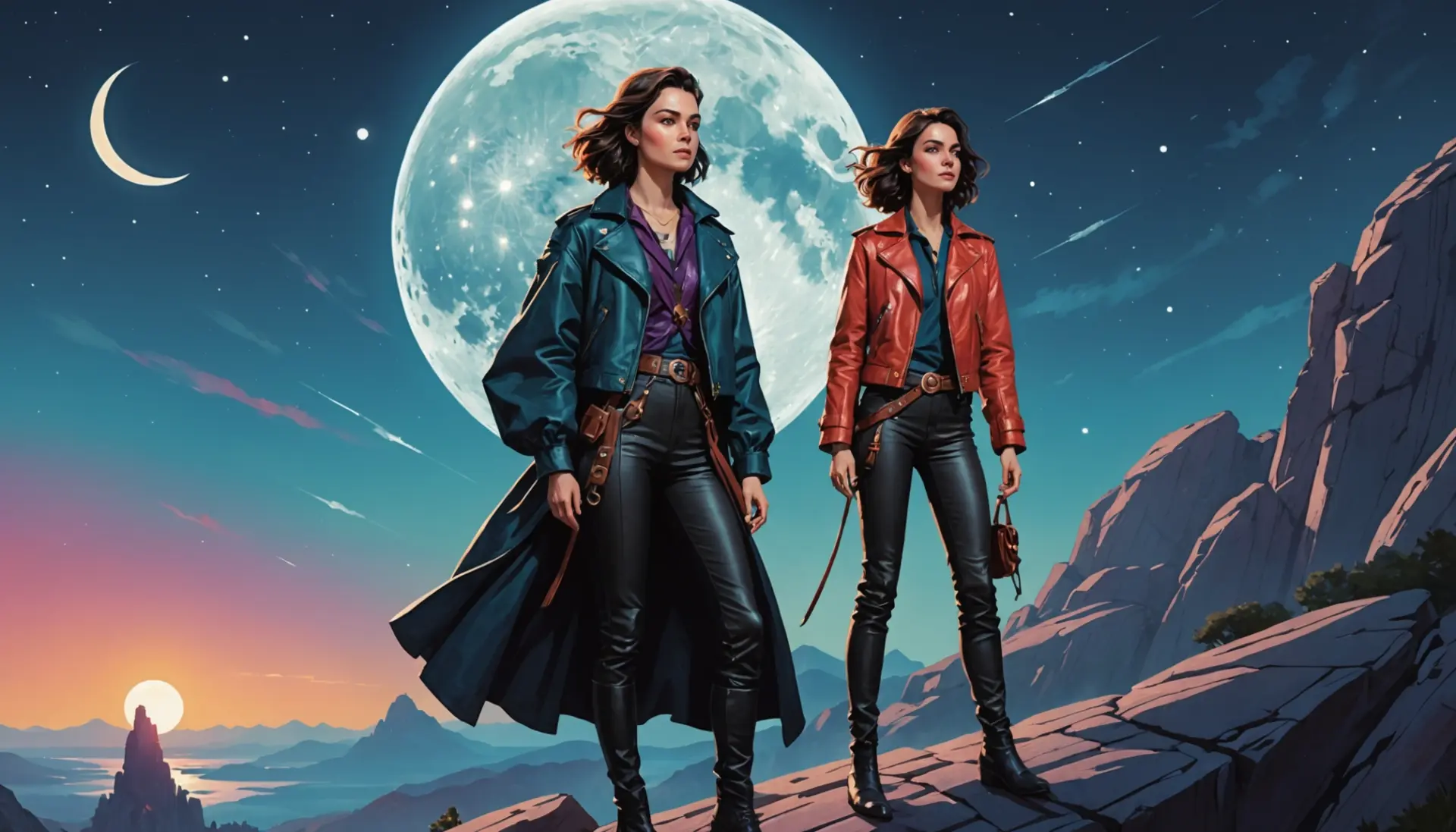 Editorial illustration of someone embodying 'what does artemis mean' energy, moonlit hunter vibe